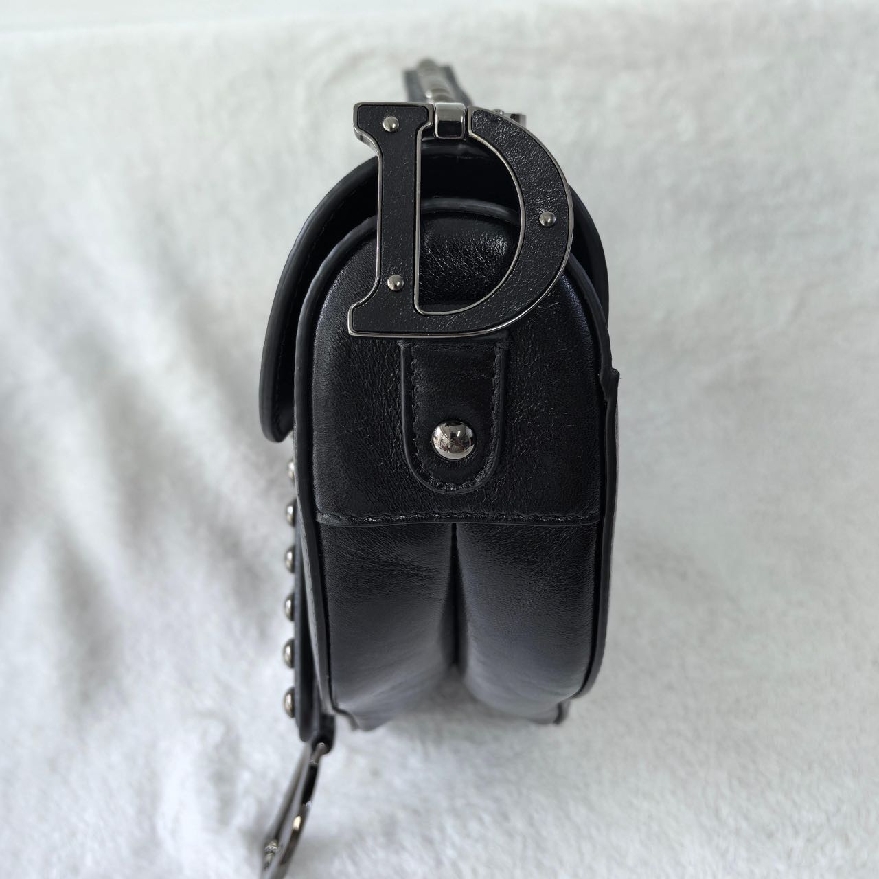 Pre-owned Certified Dior Medium Saddle in Black Crinkled Calfskin with Silver Hardware, 2022, w/ dust bag