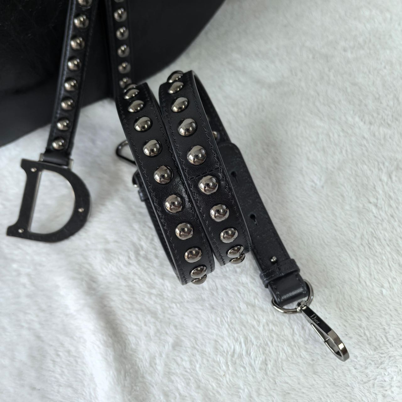 Pre-owned Certified Dior Medium Saddle in Black Crinkled Calfskin with Silver Hardware, 2022, w/ dust bag