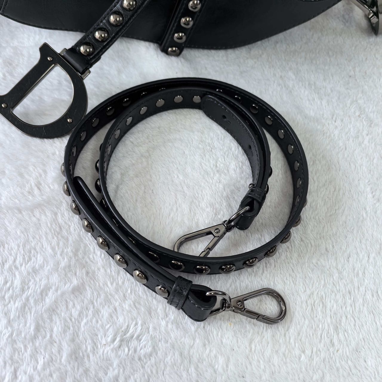 Pre-owned Certified Dior Medium Saddle in Black Crinkled Calfskin with Silver Hardware, 2022, w/ dust bag