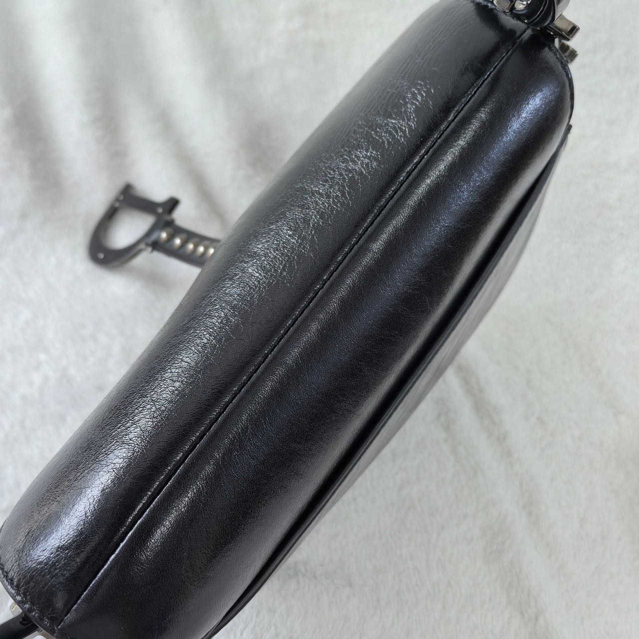 Pre-owned Certified Dior Medium Saddle in Black Crinkled Calfskin with Silver Hardware, 2022, w/ dust bag