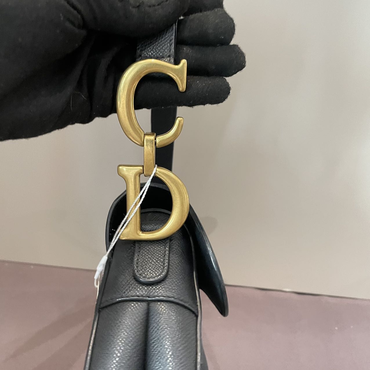 Pre-owned Certified Dior Medium Saddle in Black Grained Calfskin with Golden Hardware, w/dust bag