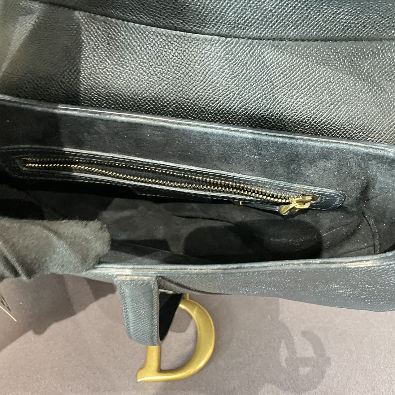 Pre-owned Certified Dior Medium Saddle in Black Grained Calfskin with Golden Hardware, w/dust bag