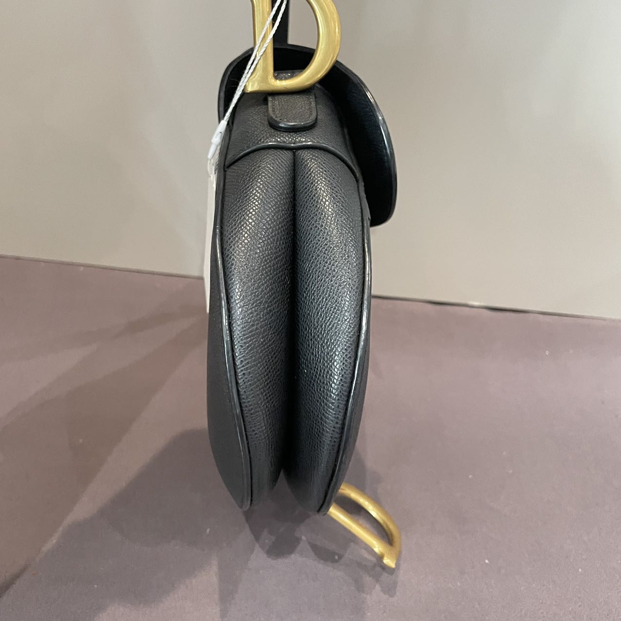 Pre-owned Certified Dior Medium Saddle in Black Grained Calfskin with Golden Hardware, w/dust bag