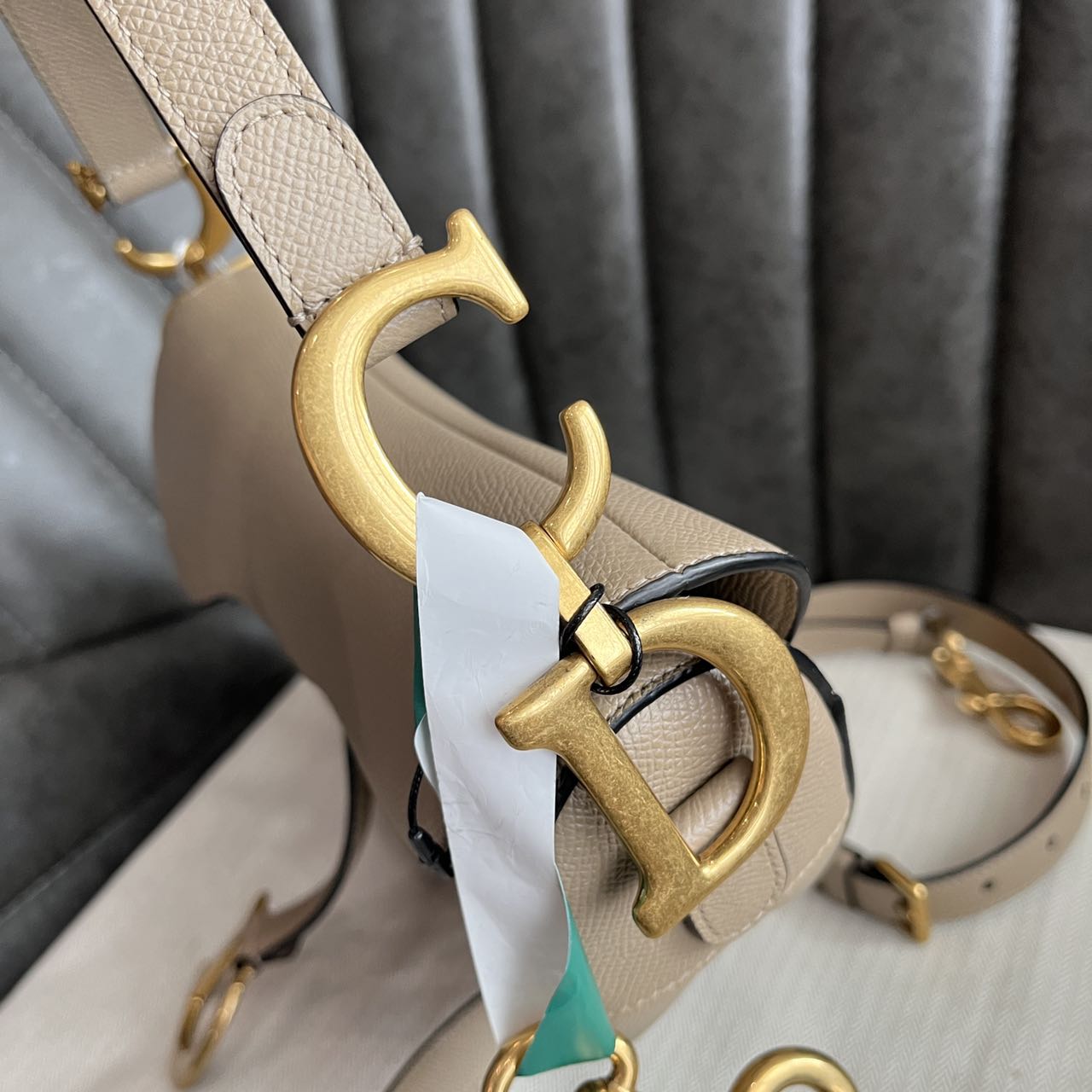 Pre-owned Certified Dior Medium Saddle in Light Brown Grained Calfskin with Golden Hardware, 2022, w/dust bag, leather strap