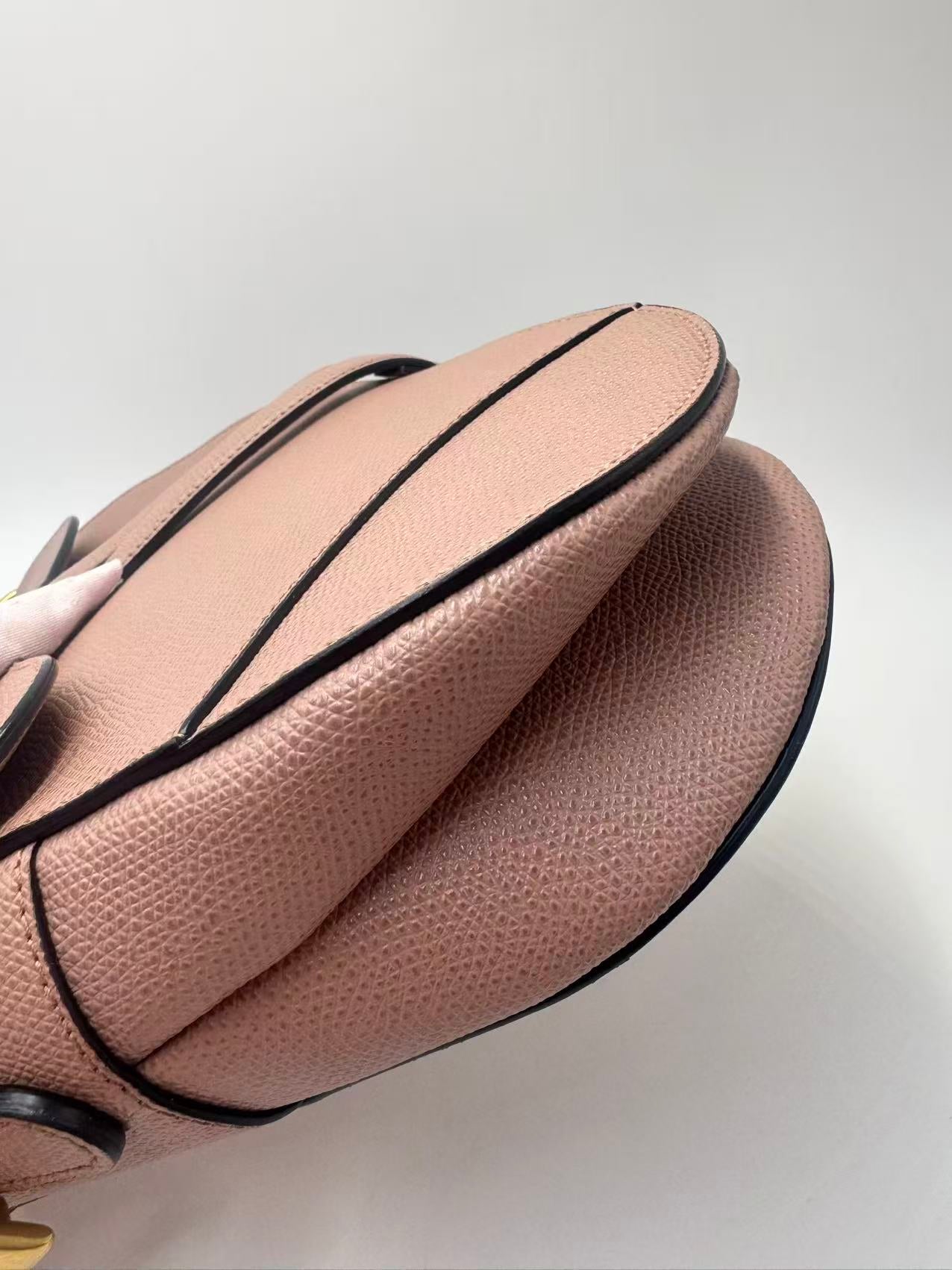 Pre-owned Certified Dior Medium Saddle in Nude Pink Medium Grained Calfskin, Golden Hardware, 2019, w/ Dior canvas strap, dust bag