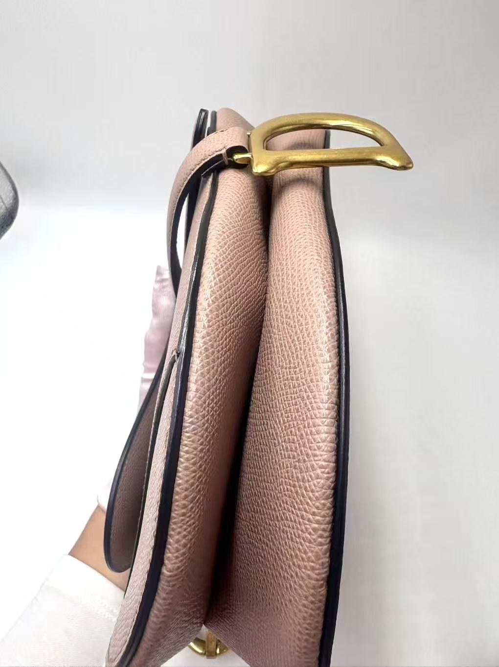 Pre-owned Certified Dior Medium Saddle in Nude Pink Medium Grained Calfskin, Golden Hardware, 2019, w/ Dior canvas strap, dust bag