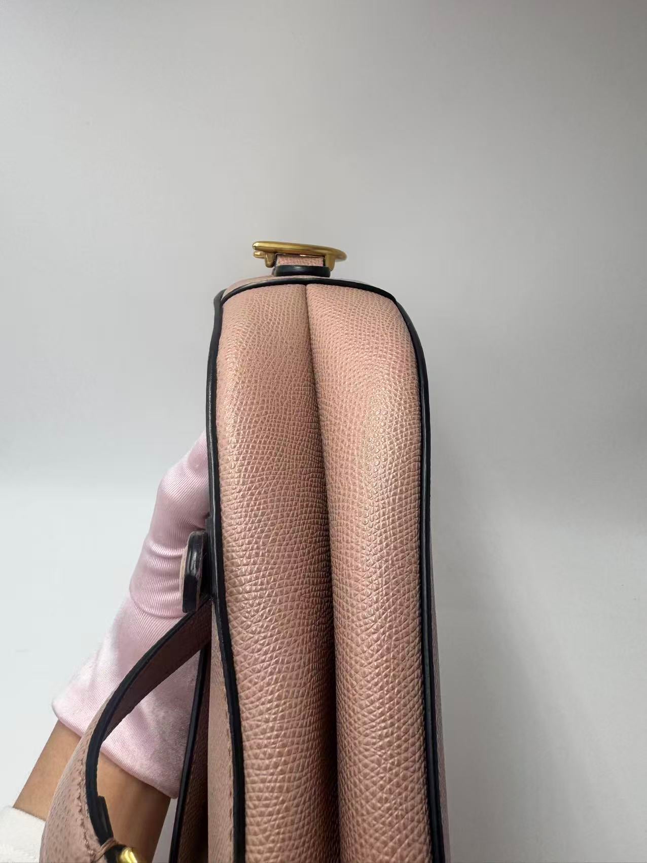 Pre-owned Certified Dior Medium Saddle in Nude Pink Medium Grained Calfskin, Golden Hardware, 2019, w/ Dior canvas strap, dust bag