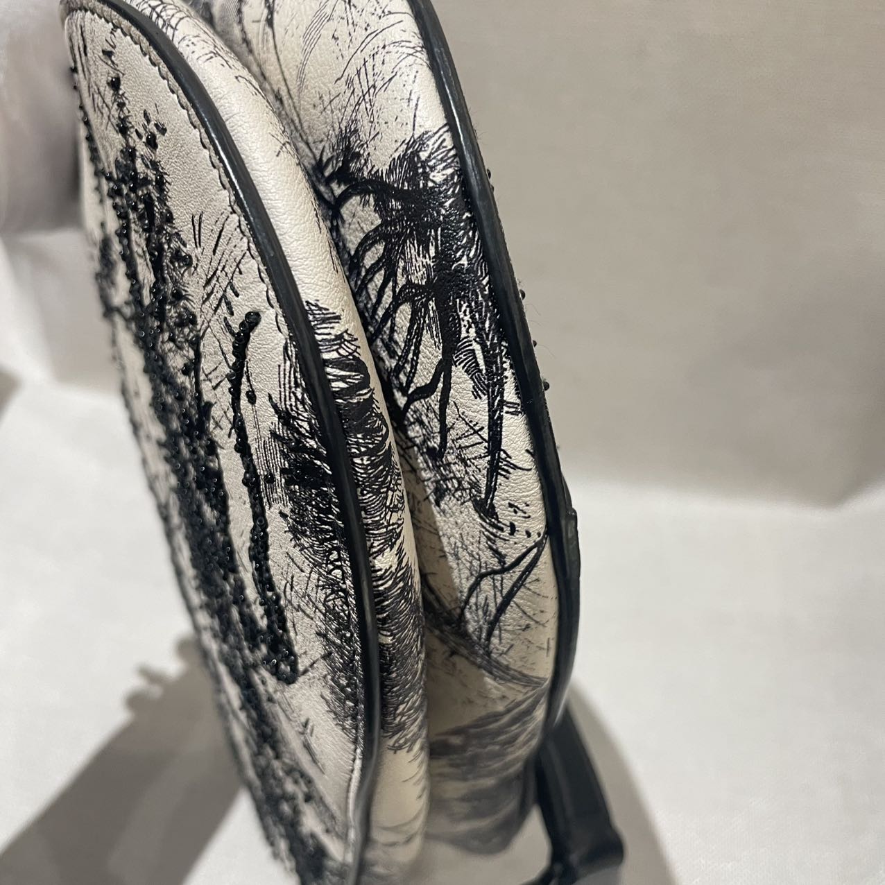 Pre-owned Certified Dior Medium Saddle in White Calfskin with Black Tropical Embroidery, with So Black Hardware, 2019, w/ dust bag
