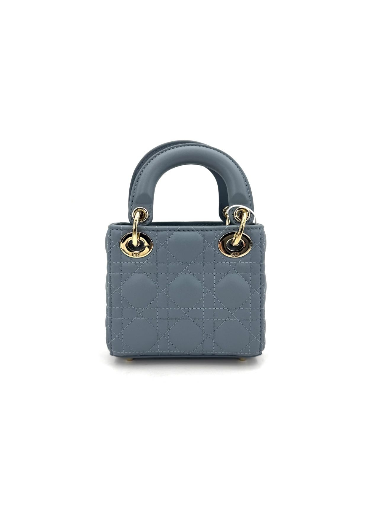 Pre-owned Certified Dior Micro Lady Dior in Deep Sky Blue Lambskin with Golden Hardware, w/dust bag, strap