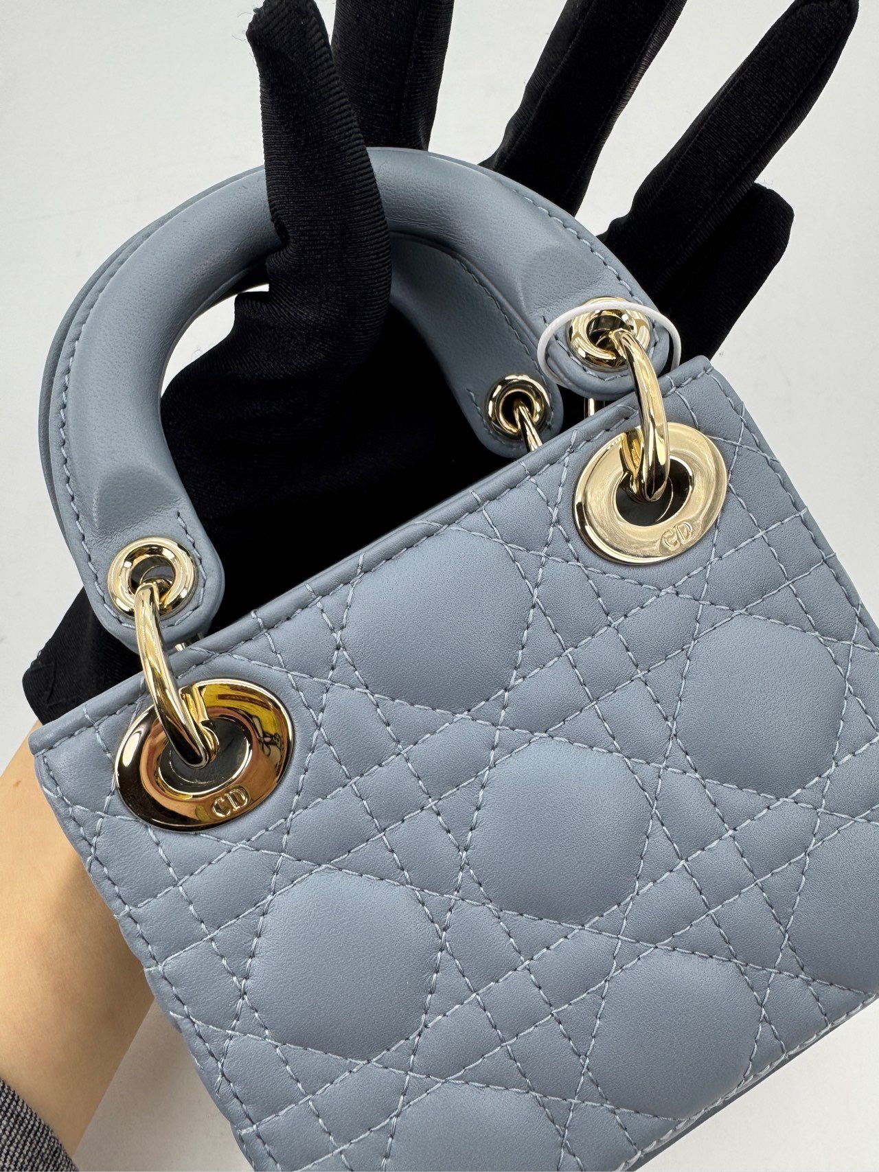 Pre-owned Certified Dior Micro Lady Dior in Deep Sky Blue Lambskin with Golden Hardware, w/dust bag, strap