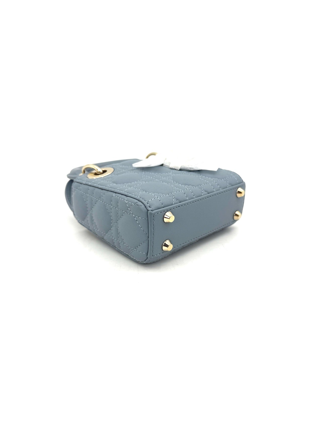 Pre-owned Certified Dior Micro Lady Dior in Deep Sky Blue Lambskin with Golden Hardware, w/dust bag, strap