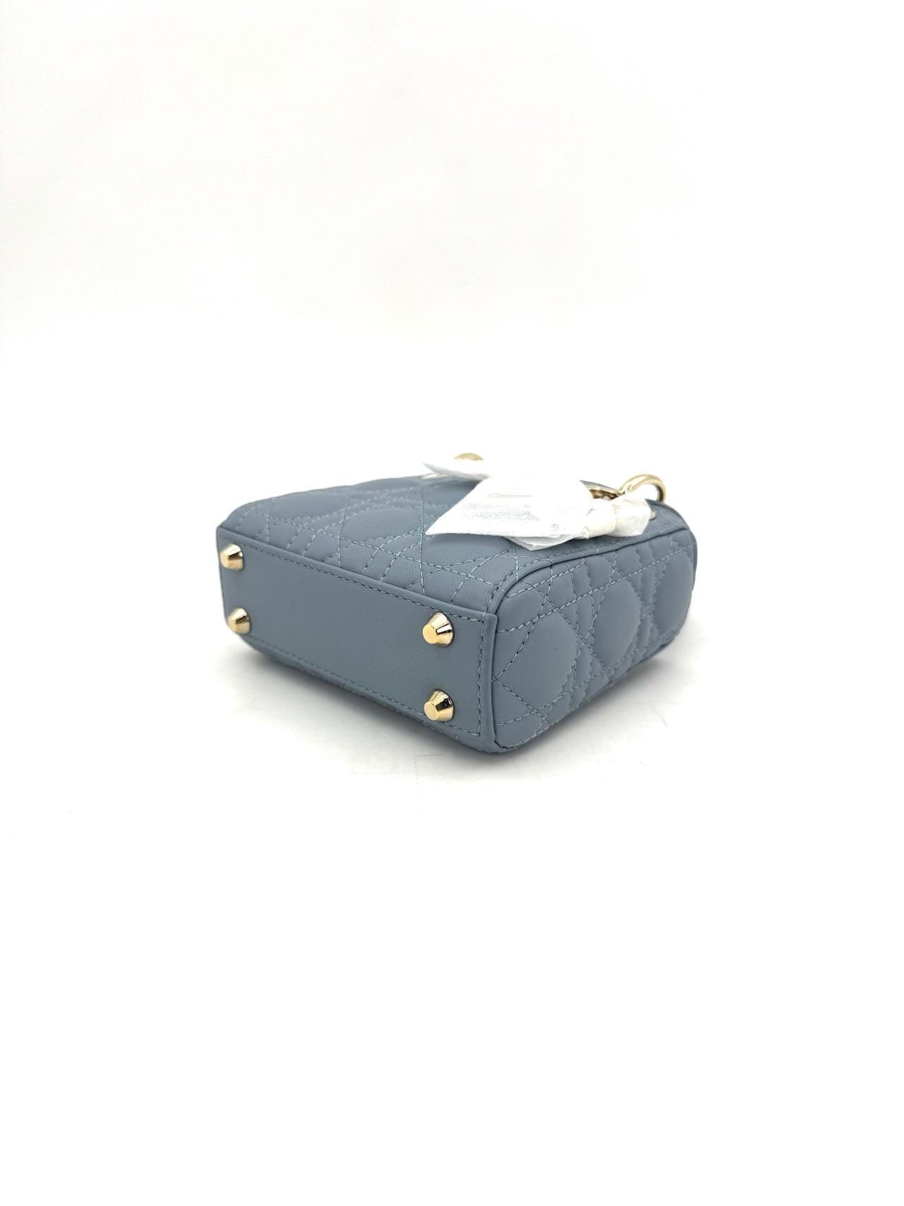 Pre-owned Certified Dior Micro Lady Dior in Deep Sky Blue Lambskin with Golden Hardware, w/dust bag, strap