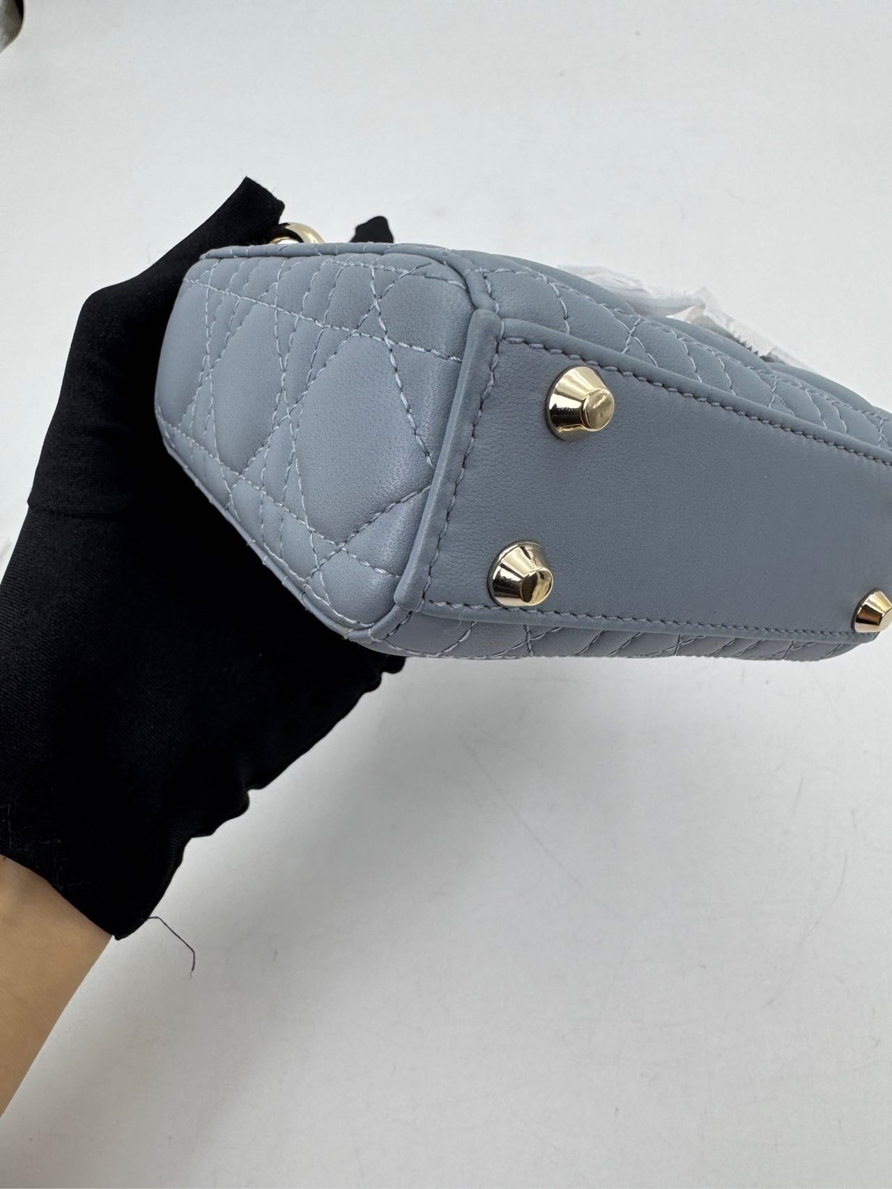 Pre-owned Certified Dior Micro Lady Dior in Deep Sky Blue Lambskin with Golden Hardware, w/dust bag, strap