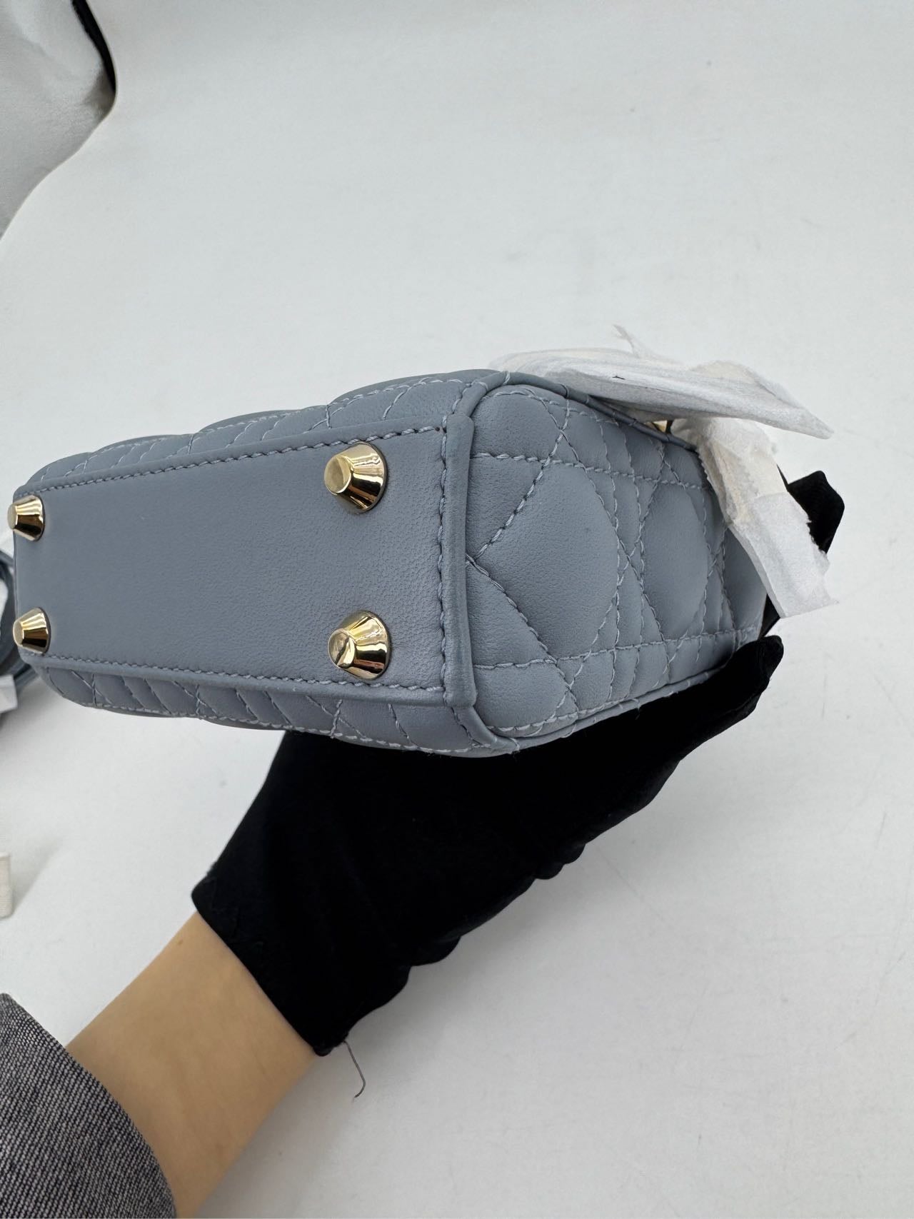 Pre-owned Certified Dior Micro Lady Dior in Deep Sky Blue Lambskin with Golden Hardware, w/dust bag, strap