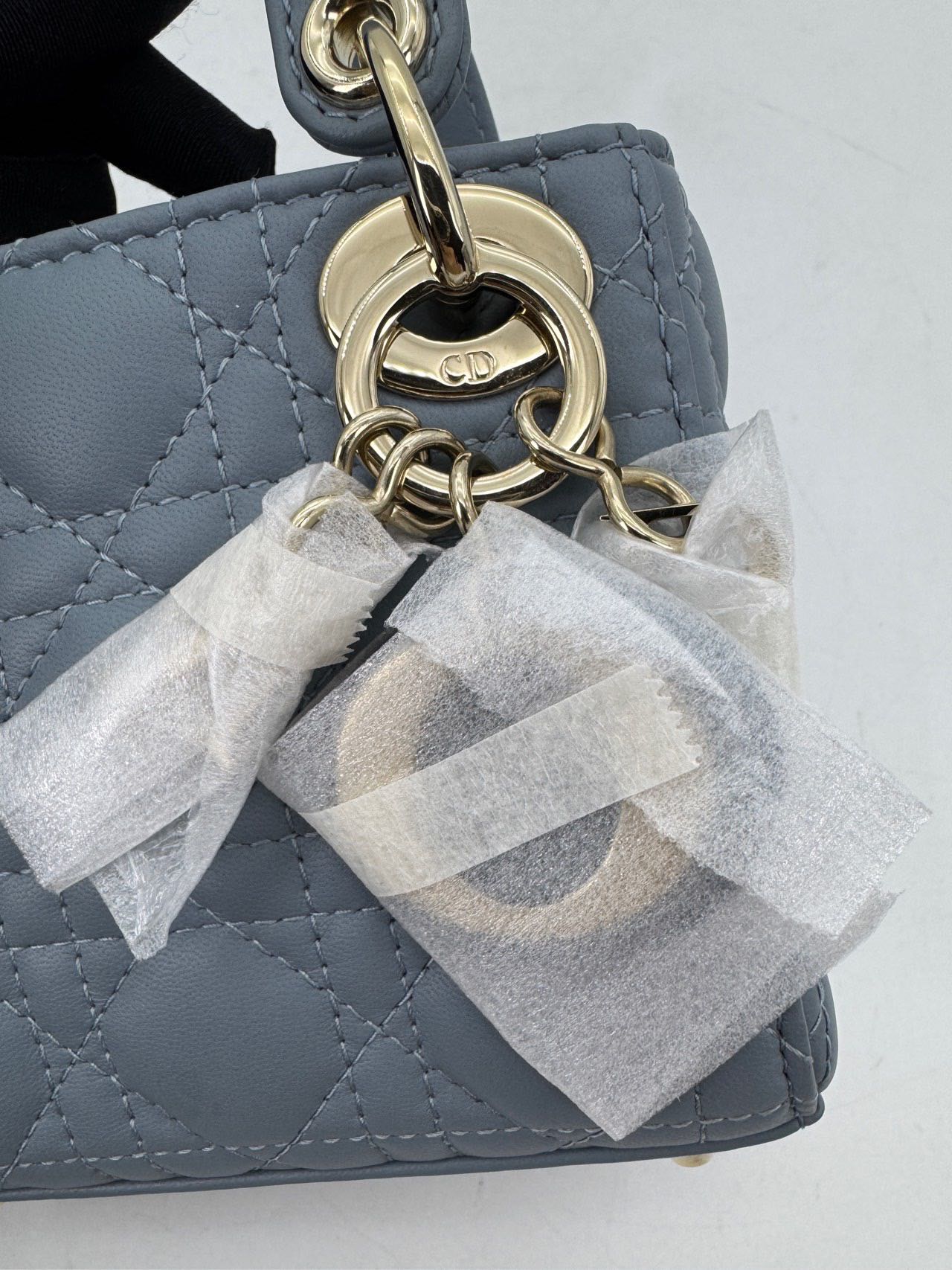 Pre-owned Certified Dior Micro Lady Dior in Deep Sky Blue Lambskin with Golden Hardware, w/dust bag, strap