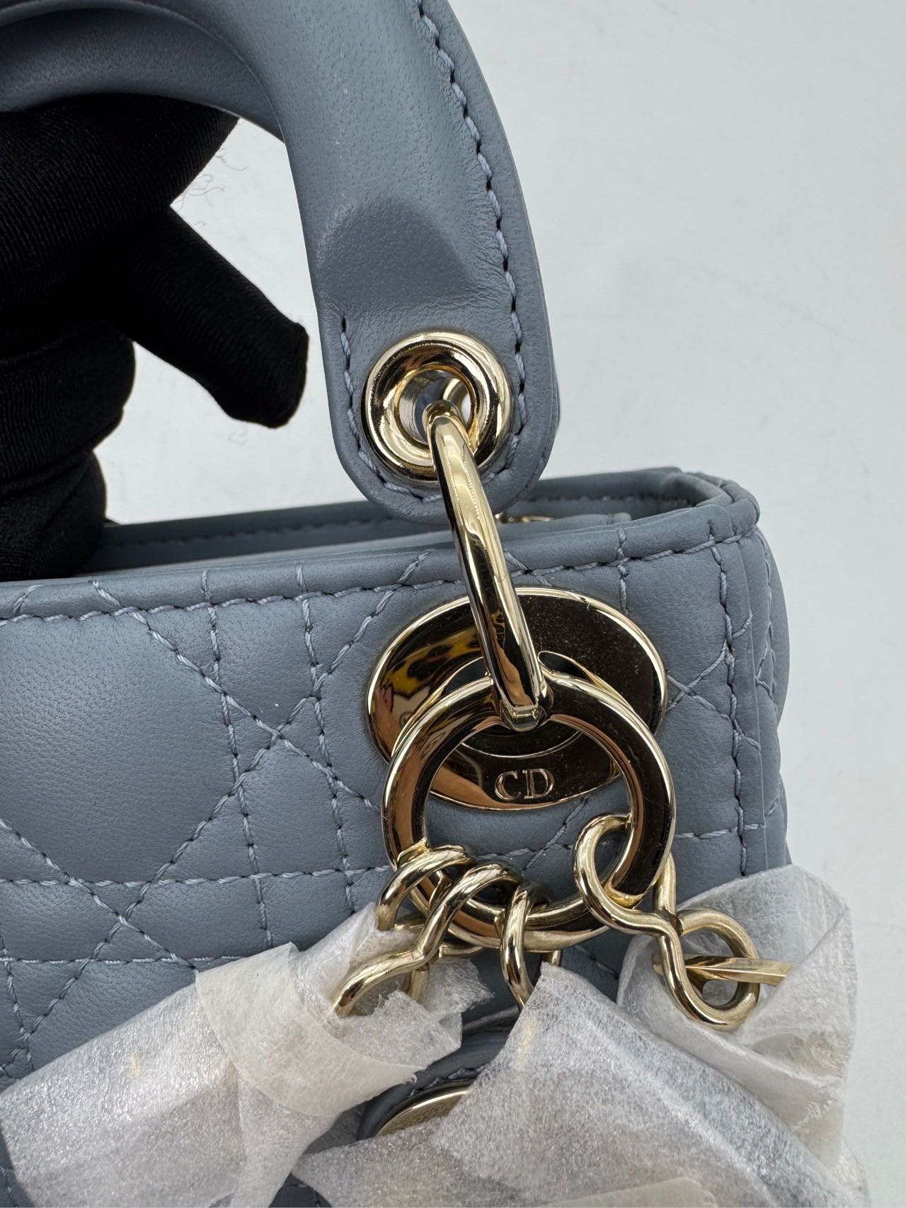 Pre-owned Certified Dior Micro Lady Dior in Deep Sky Blue Lambskin with Golden Hardware, w/dust bag, strap