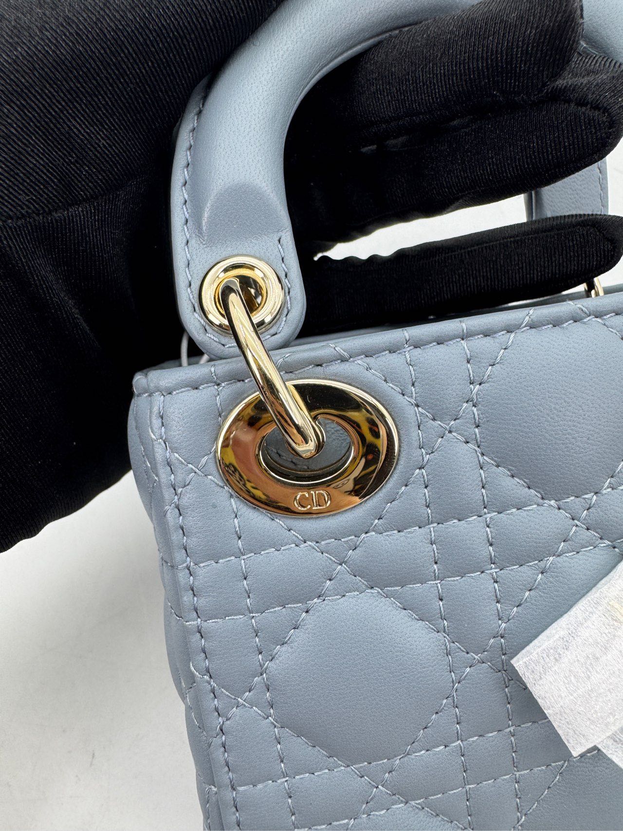 Pre-owned Certified Dior Micro Lady Dior in Deep Sky Blue Lambskin with Golden Hardware, w/dust bag, strap
