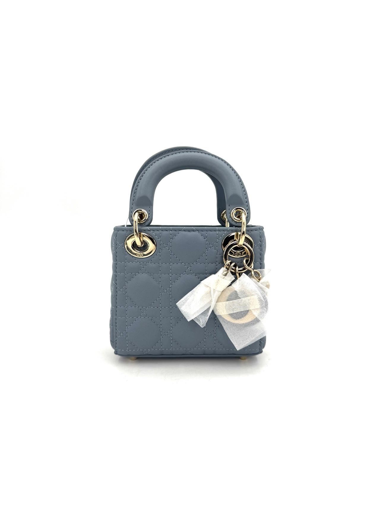 Pre-owned Certified Dior Micro Lady Dior in Deep Sky Blue Lambskin with Golden Hardware, w/dust bag, strap