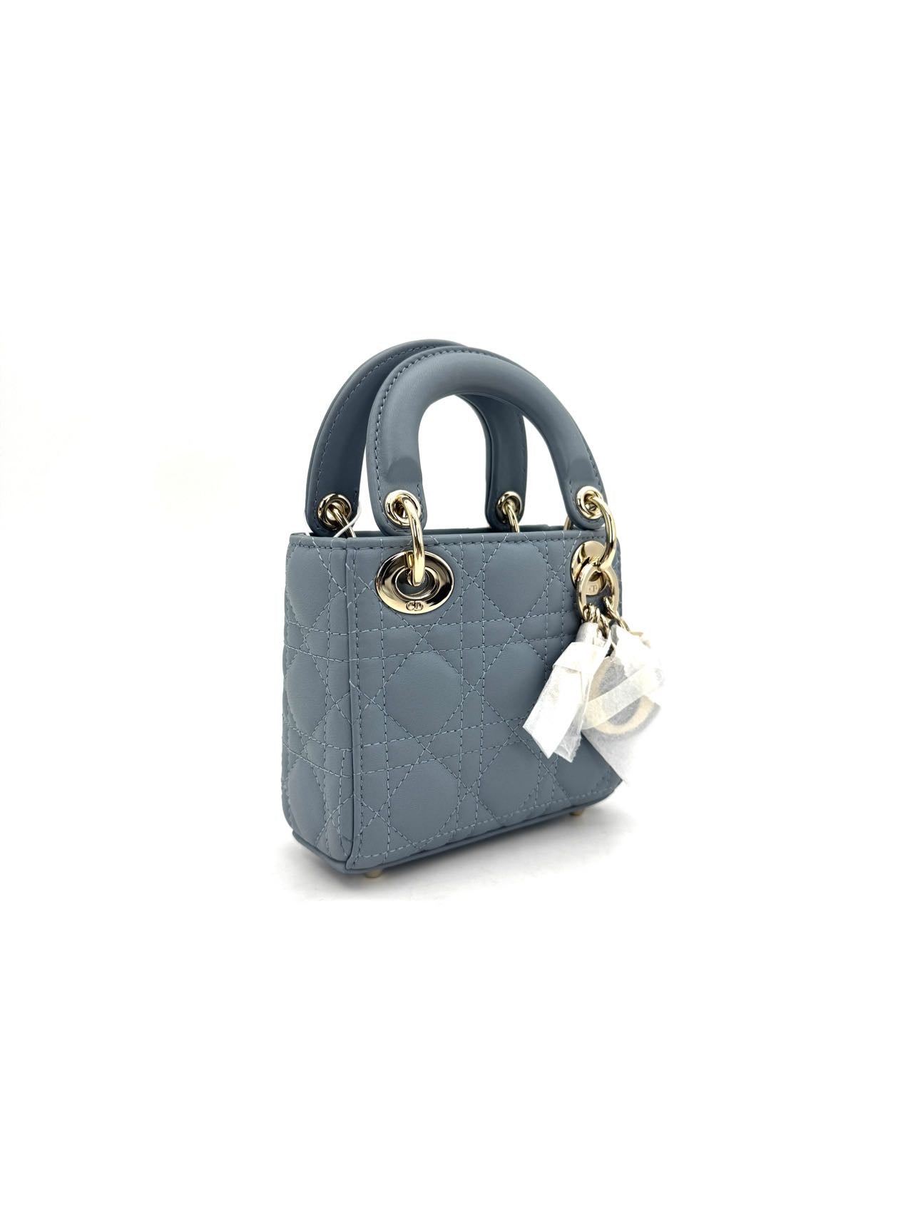 Pre-owned Certified Dior Micro Lady Dior in Deep Sky Blue Lambskin with Golden Hardware, w/dust bag, strap