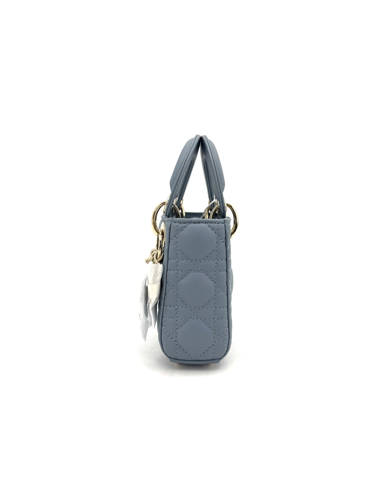Pre-owned Certified Dior Micro Lady Dior in Deep Sky Blue Lambskin with Golden Hardware, w/dust bag, strap
