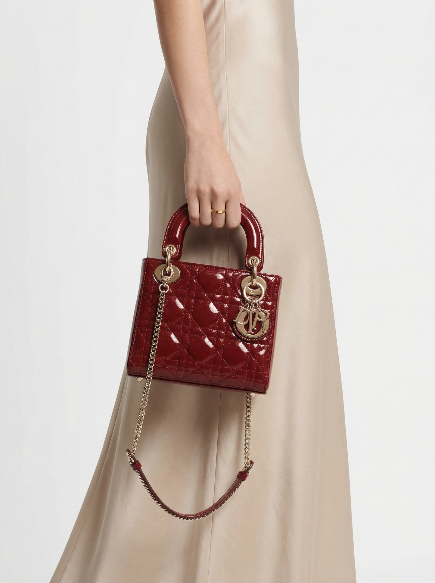 Pre-owned Certified Dior Mini Lady Dior in Dark Cherry Red Patent Leather with Light Golden Hardware, 2018, w/ Full Set