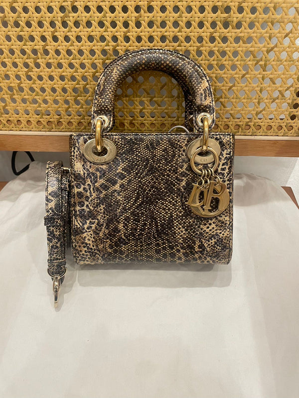 Pre-owned Certified Dior Mini Lady Dior Natural Rare Lizard Skin in Ne ...