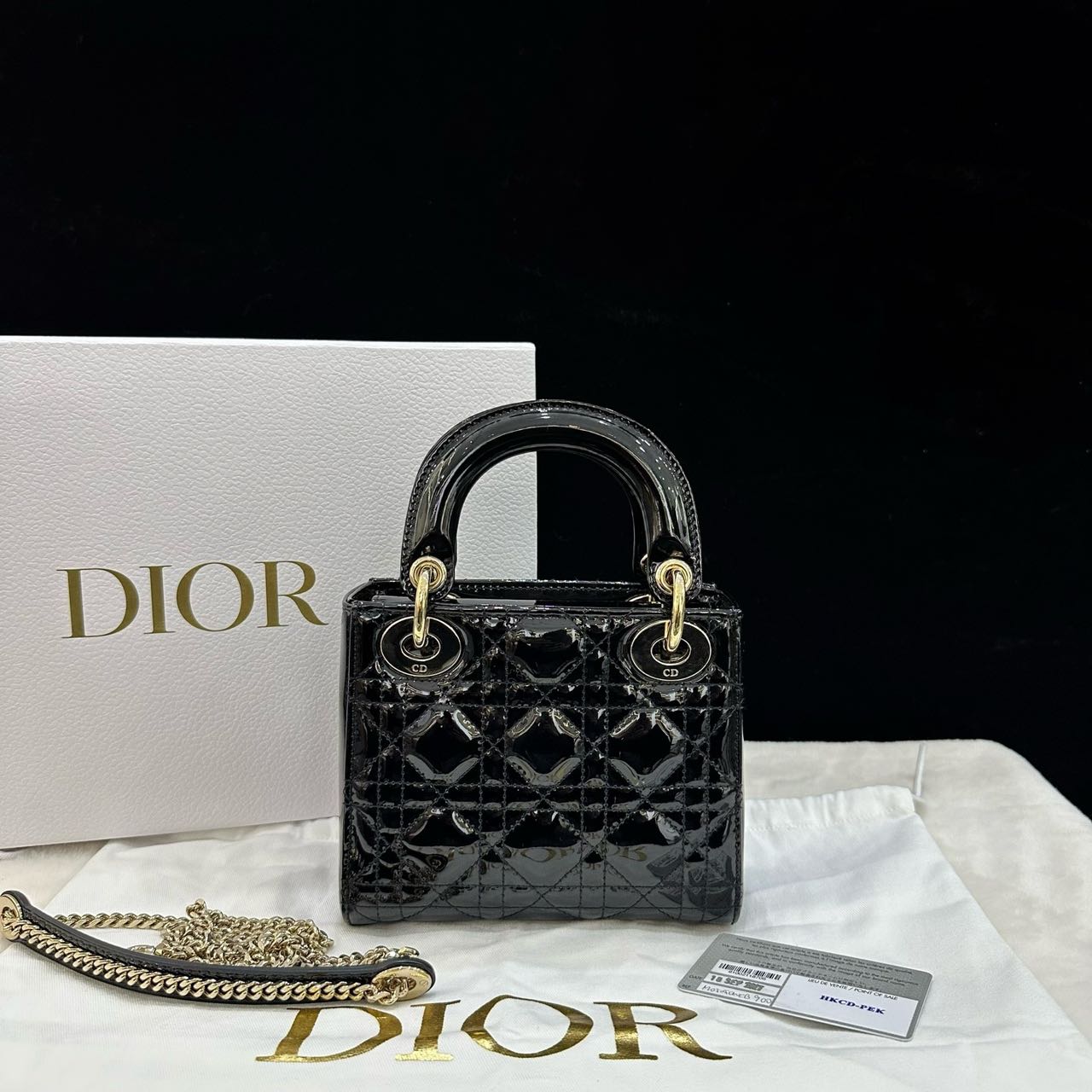 Pre-owned Certified Dior Mini Lady Dior in Black Patent Leather with Golden Hardware, 2020, w/full set