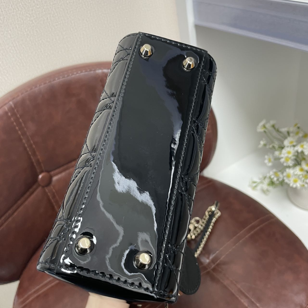 Pre-owned Certified Dior Mini Lady Dior in Black Patent Leather with Light Golden Hardware, 2020, w/full set