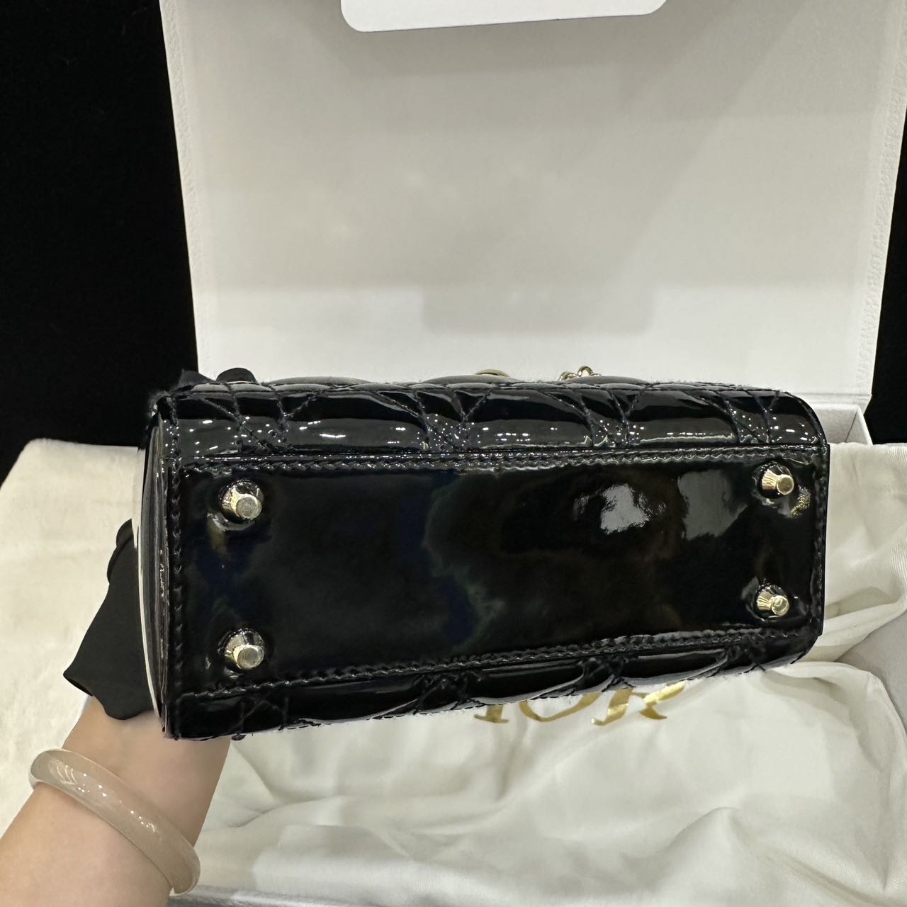 Pre-owned Certified Dior Mini Lady Dior in Black Patent Leather with Golden Hardware, 2020, w/full set
