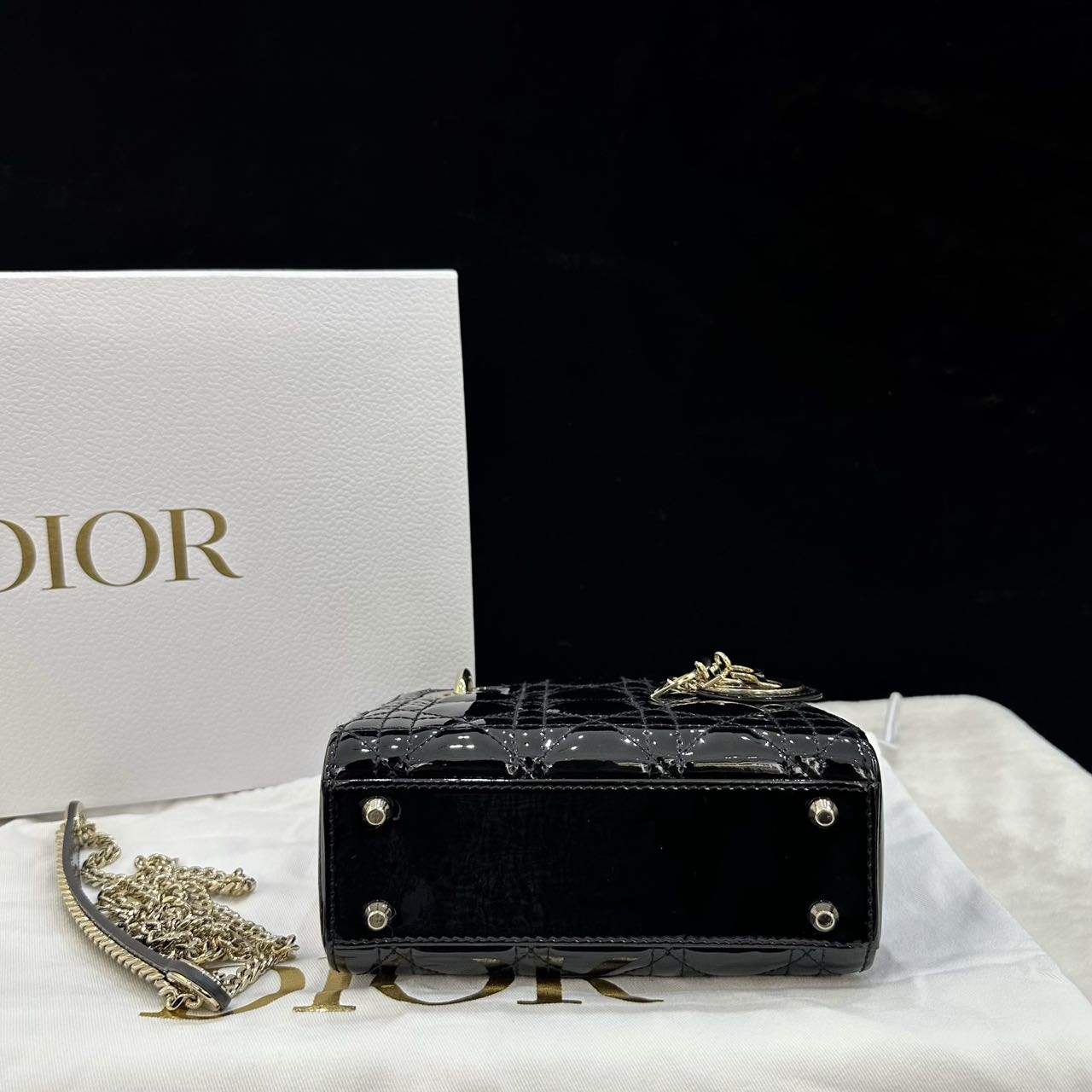 Pre-owned Certified Dior Mini Lady Dior in Black Patent Leather with Golden Hardware, 2020, w/full set