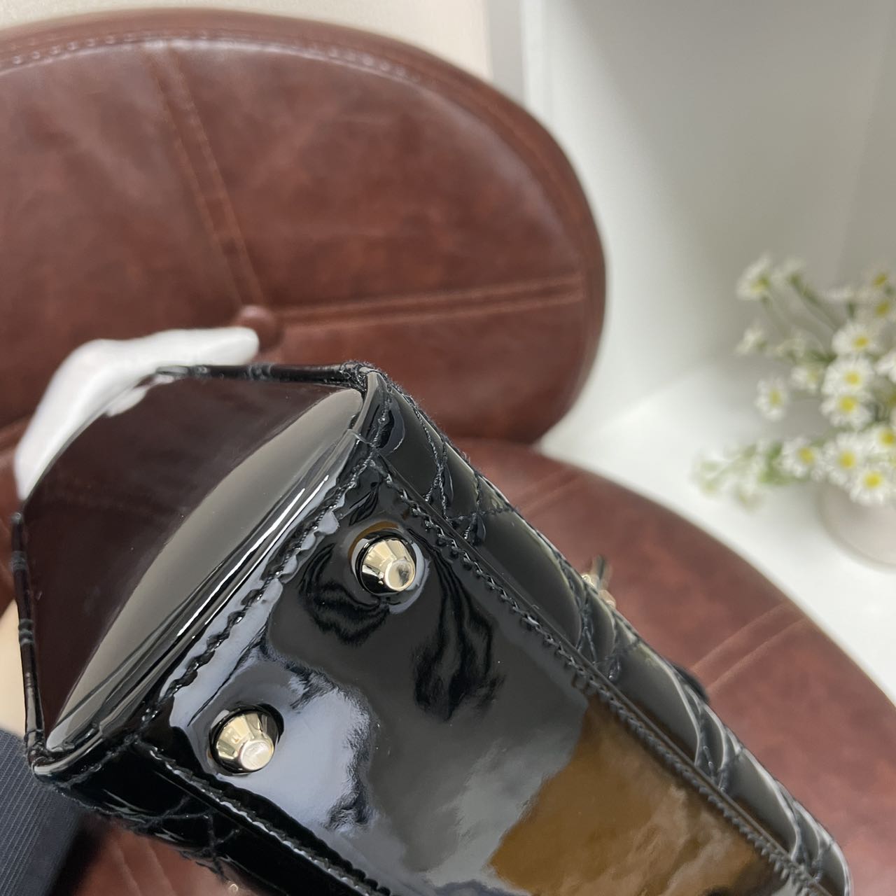 Pre-owned Certified Dior Mini Lady Dior in Black Patent Leather with Light Golden Hardware, 2020, w/full set