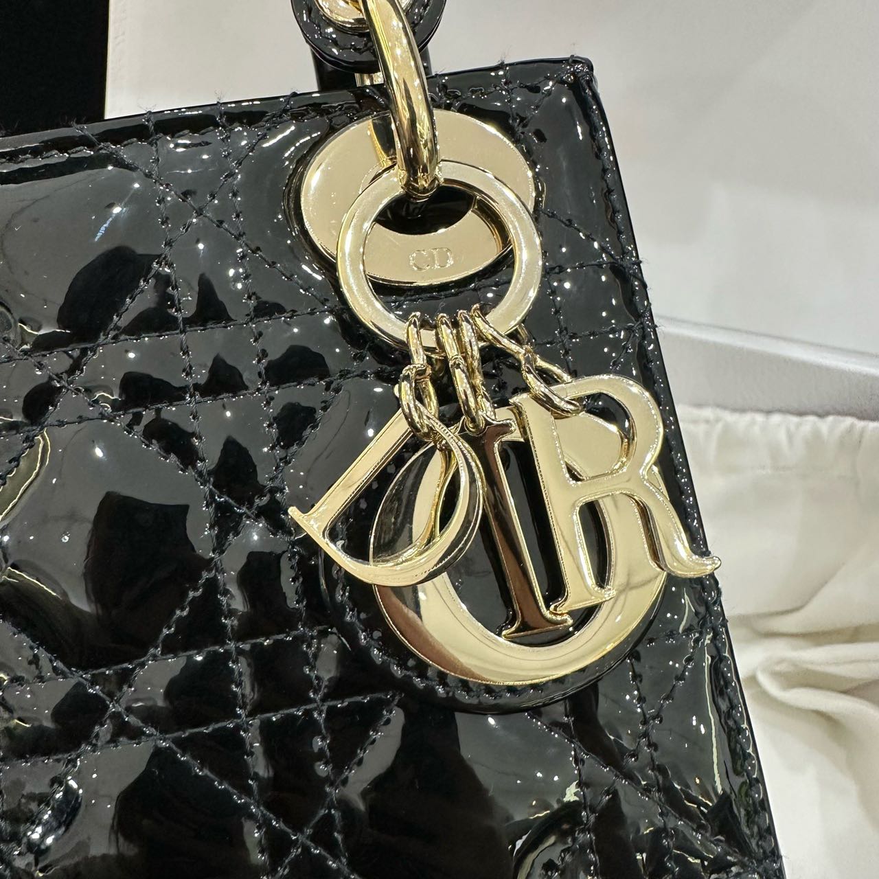Pre-owned Certified Dior Mini Lady Dior in Black Patent Leather with Golden Hardware, 2020, w/full set