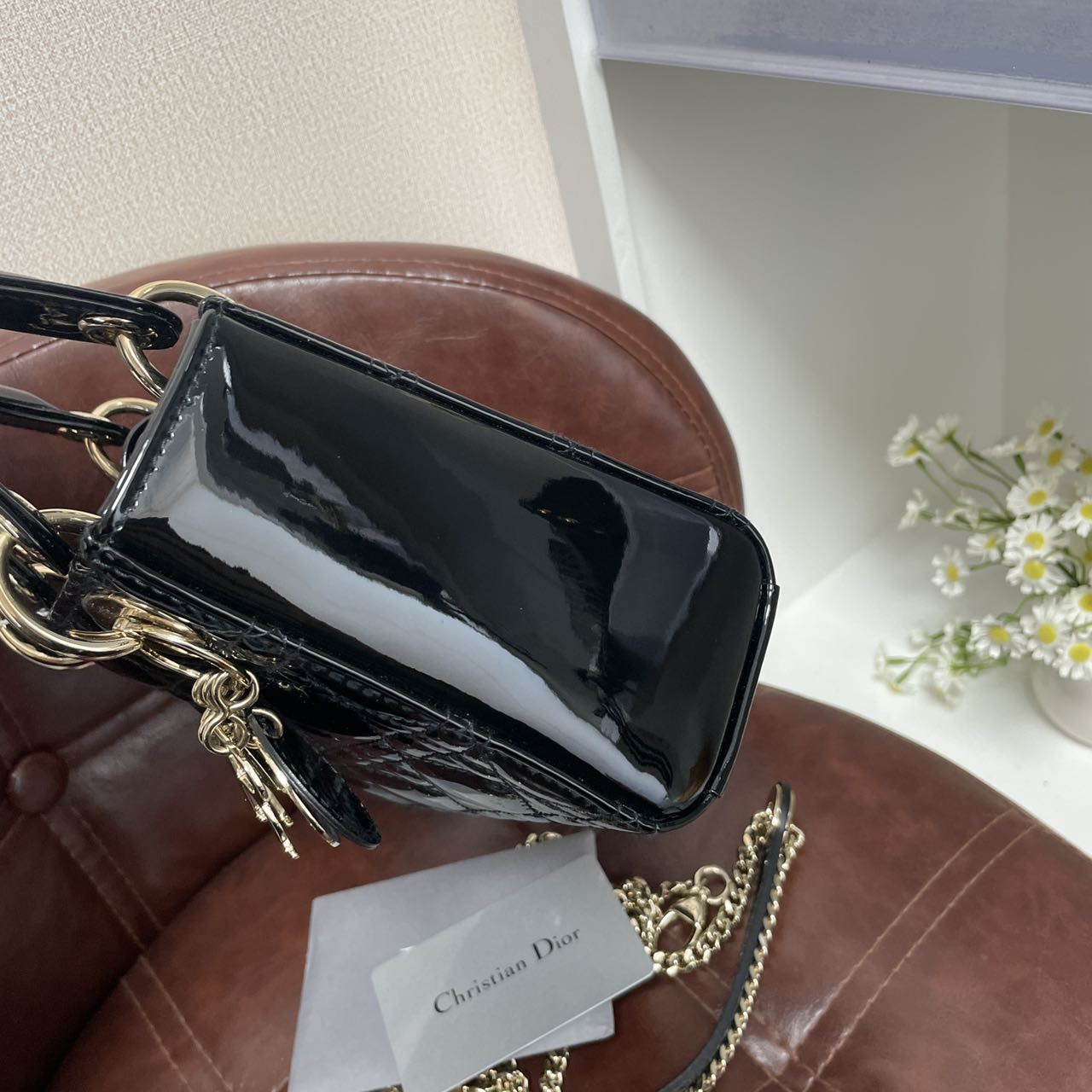 Pre-owned Certified Dior Mini Lady Dior in Black Patent Leather with Light Golden Hardware, 2020, w/full set