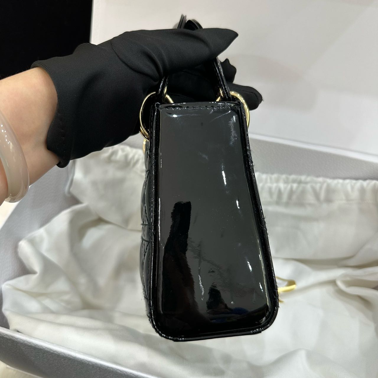 Pre-owned Certified Dior Mini Lady Dior in Black Patent Leather with Golden Hardware, 2020, w/full set
