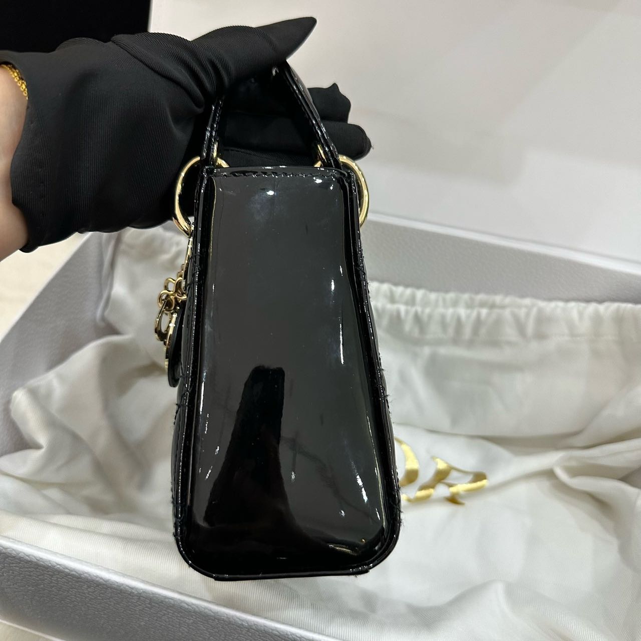 Pre-owned Certified Dior Mini Lady Dior in Black Patent Leather with Golden Hardware, 2020, w/full set