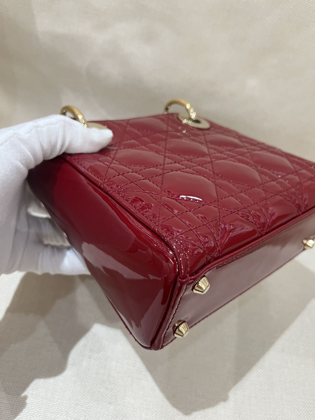 Pre-owned Certified Dior Mini Lady Dior in Dark Cherry Red Patent Leather with Light Golden Hardware, 2017, w/ full set