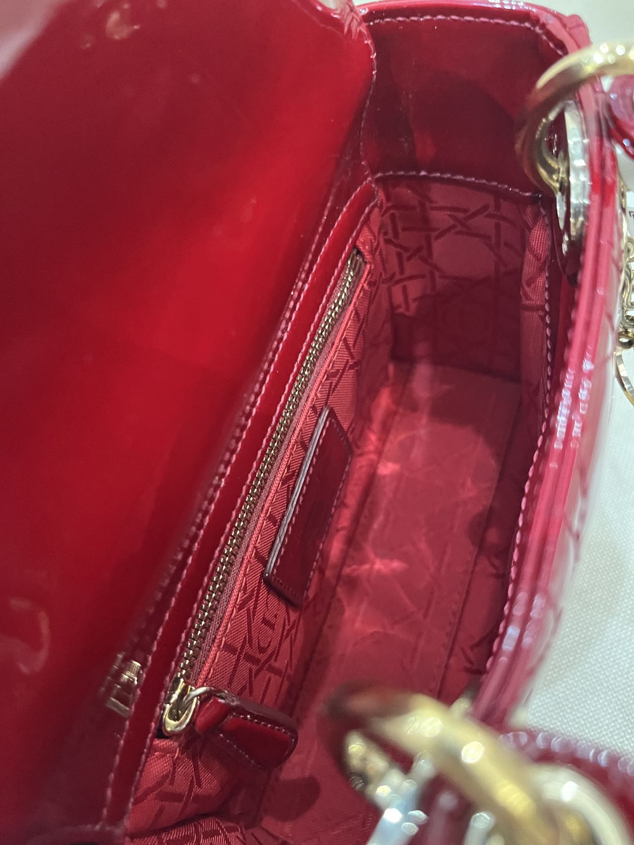 Pre-owned Certified Dior Mini Lady Dior in Dark Cherry Red Patent Leather with Light Golden Hardware, 2017, w/ full set