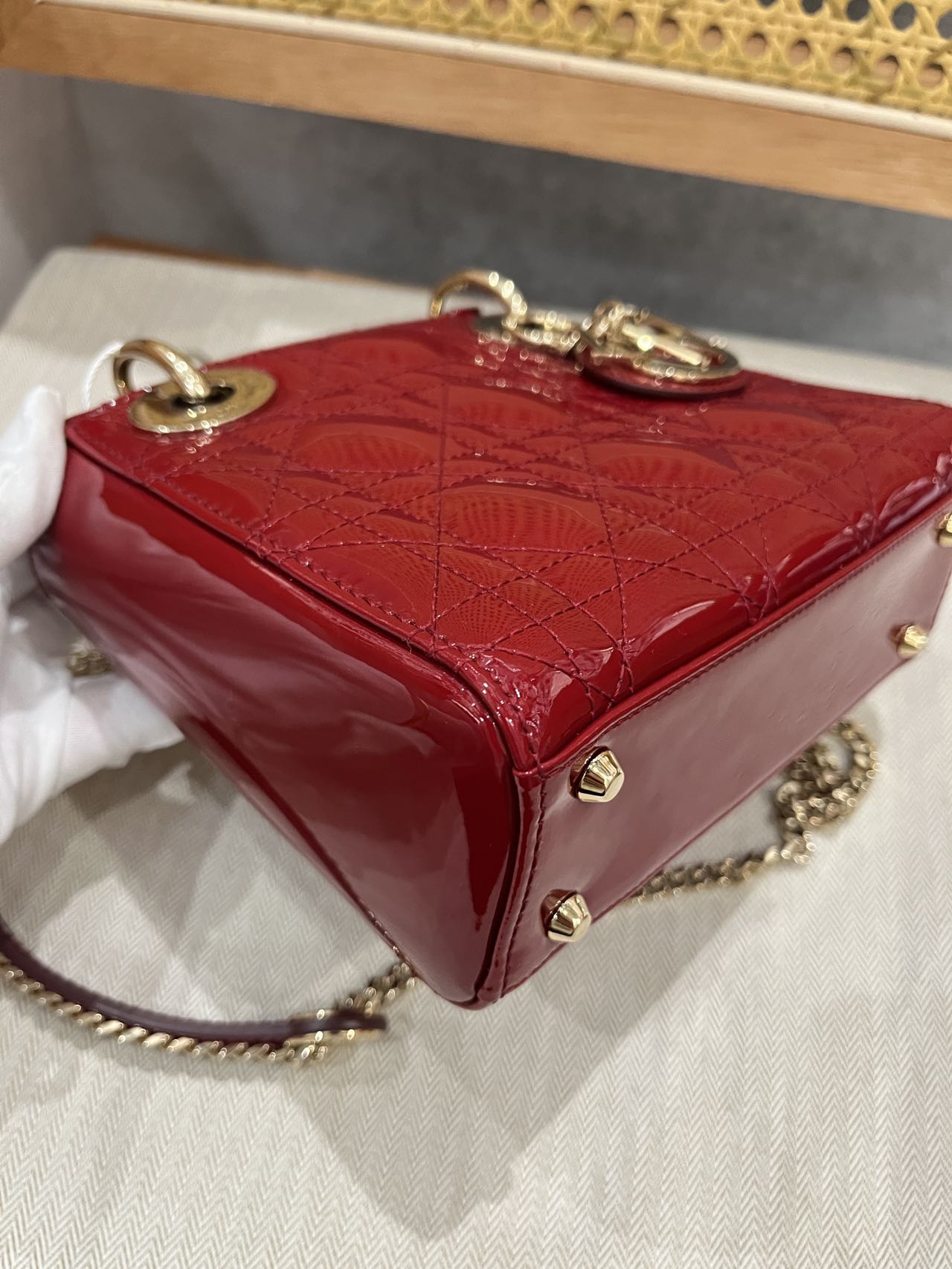 Pre-owned Certified Dior Mini Lady Dior in Dark Cherry Red Patent Leather with Light Golden Hardware, 2019, w/ full set