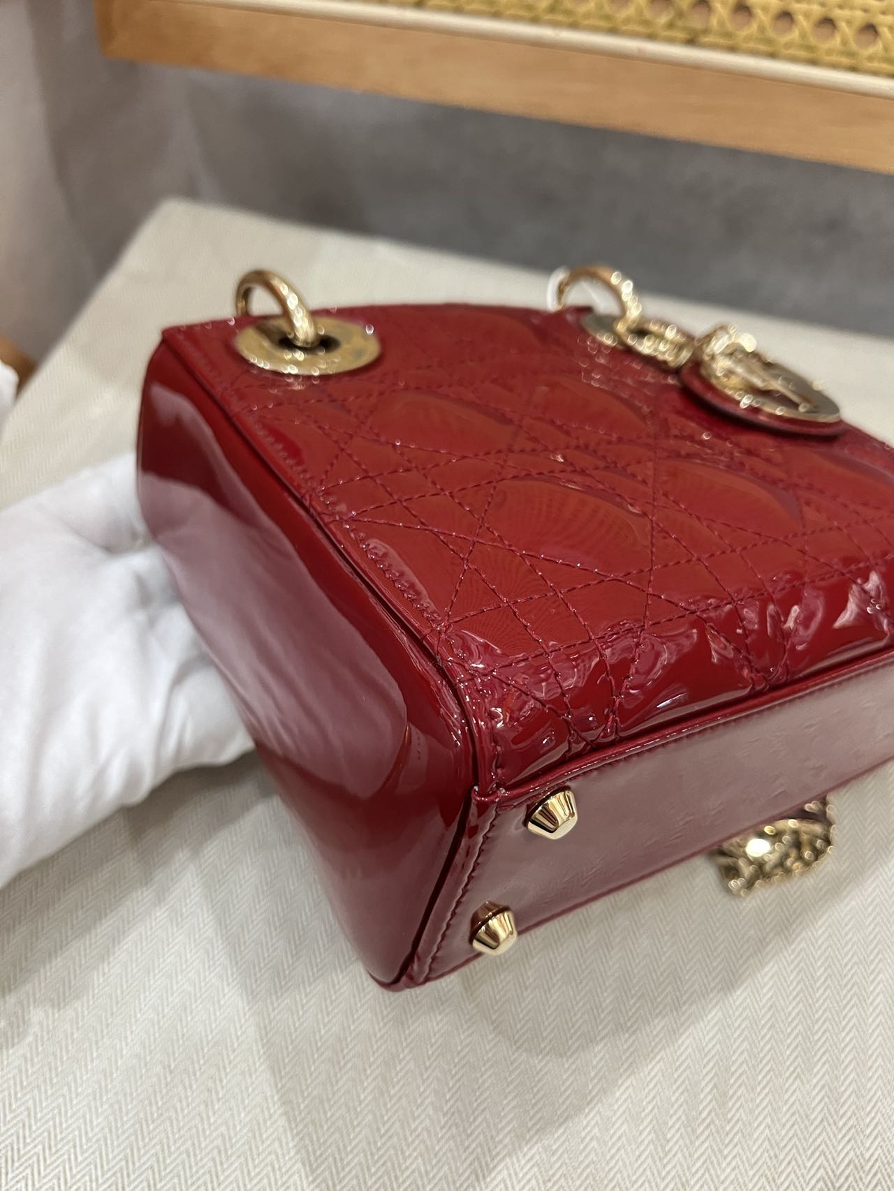 Pre-owned Certified Dior Mini Lady Dior in Dark Cherry Red Patent Leather with Light Golden Hardware, 2019, w/ full set