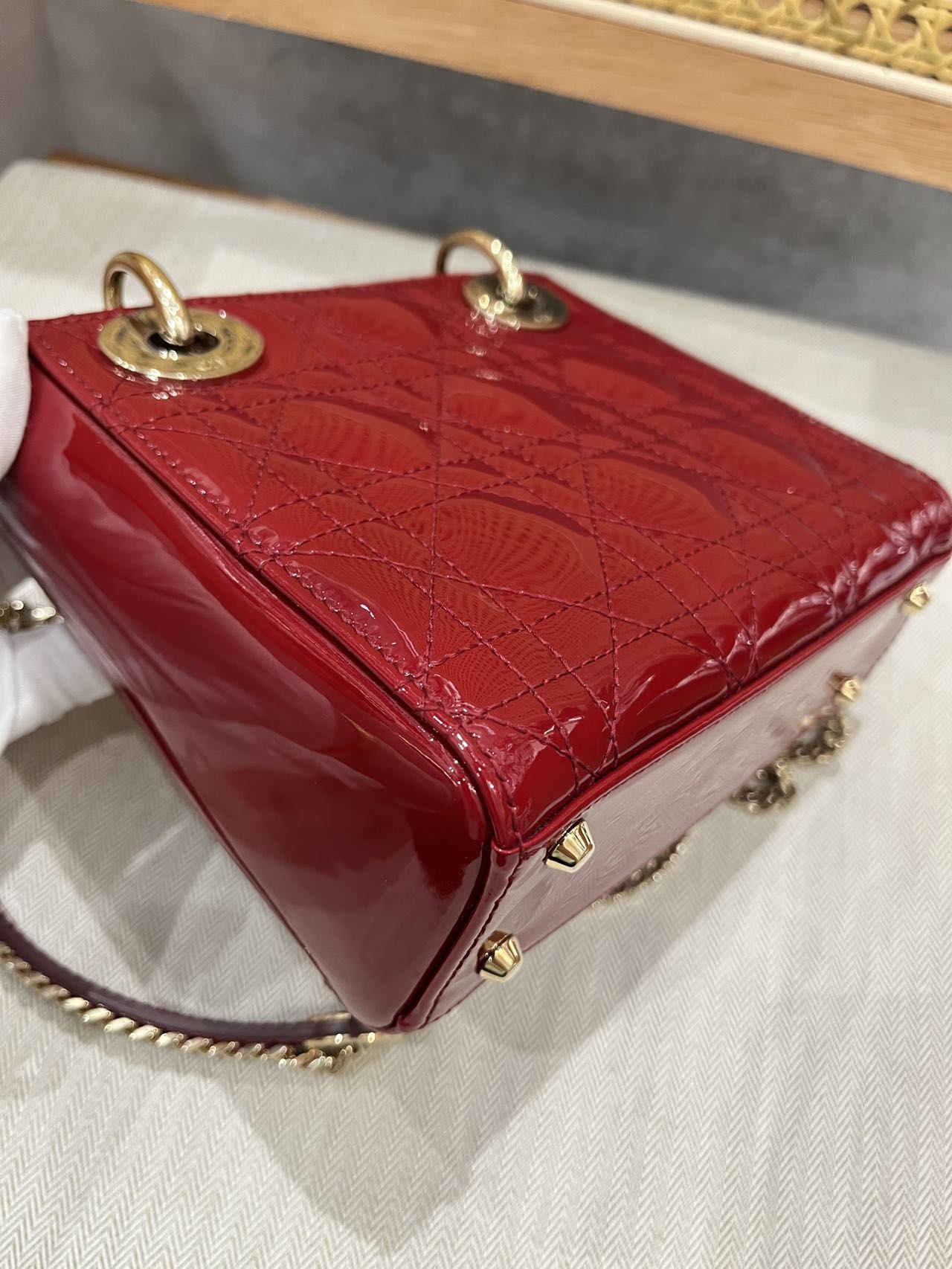 Pre-owned Certified Dior Mini Lady Dior in Dark Cherry Red Patent Leather with Light Golden Hardware, 2019, w/ full set