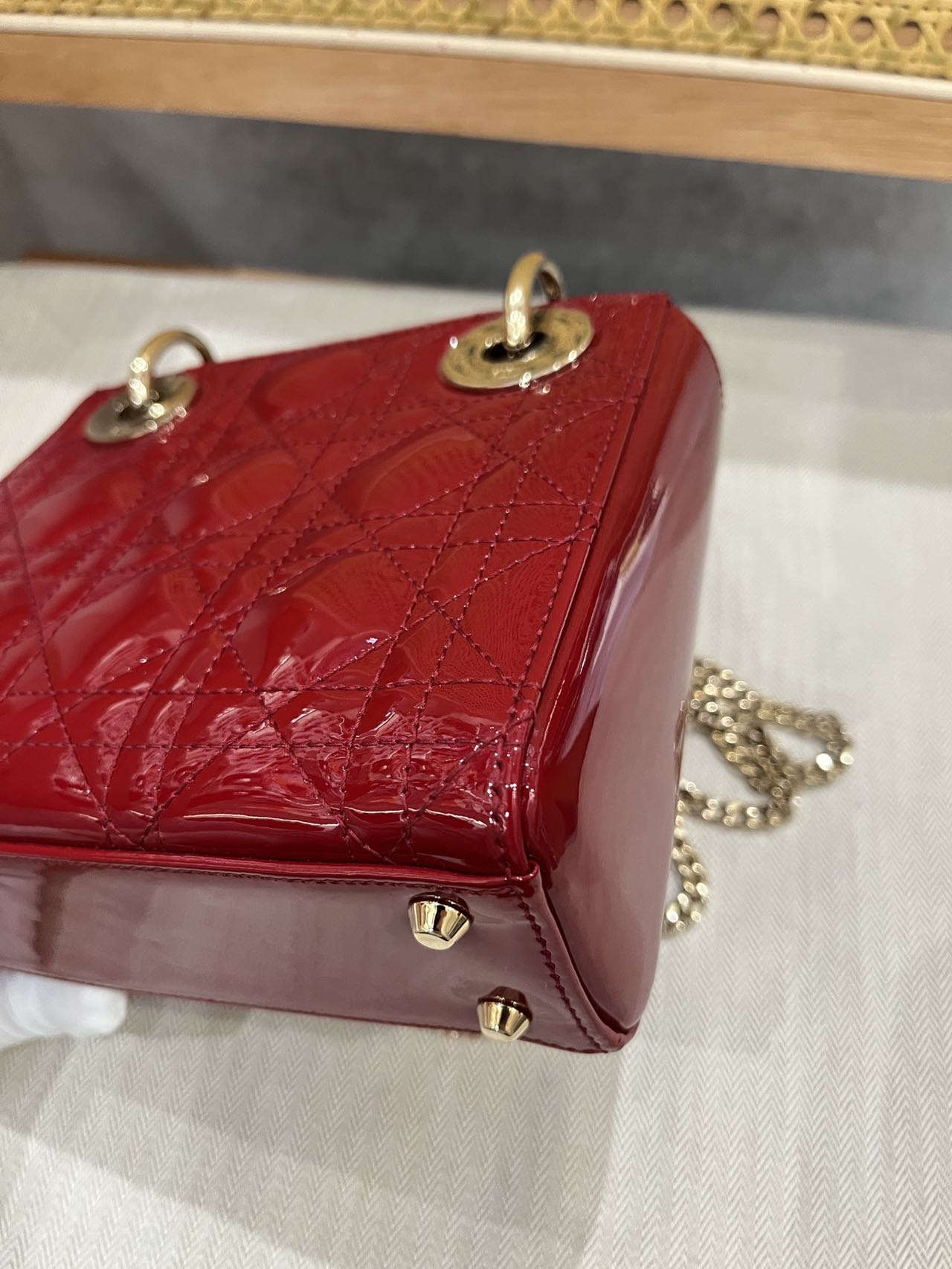 Pre-owned Certified Dior Mini Lady Dior in Dark Cherry Red Patent Leather with Light Golden Hardware, 2019, w/ full set