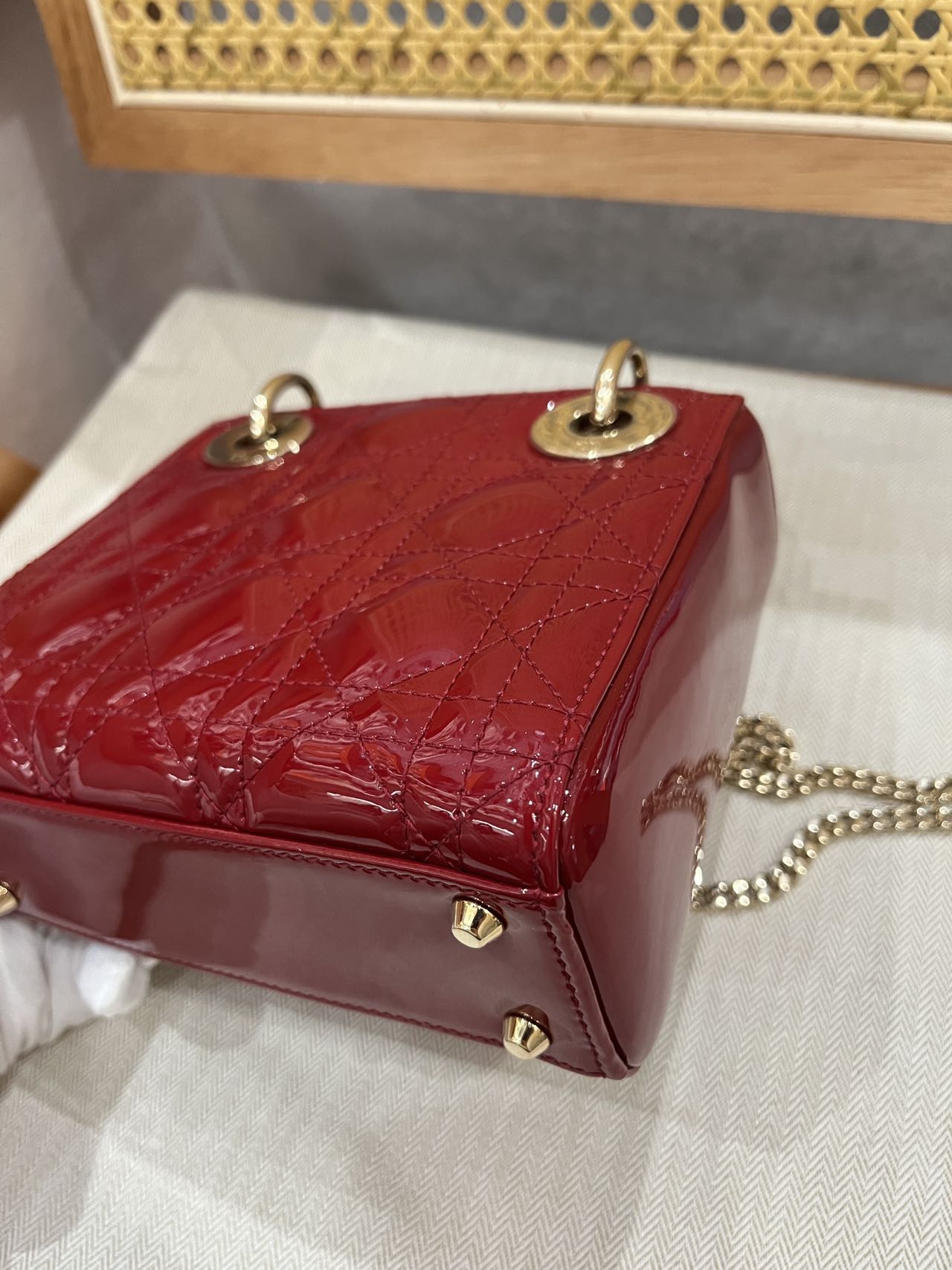 Pre-owned Certified Dior Mini Lady Dior in Dark Cherry Red Patent Leather with Light Golden Hardware, 2019, w/ full set