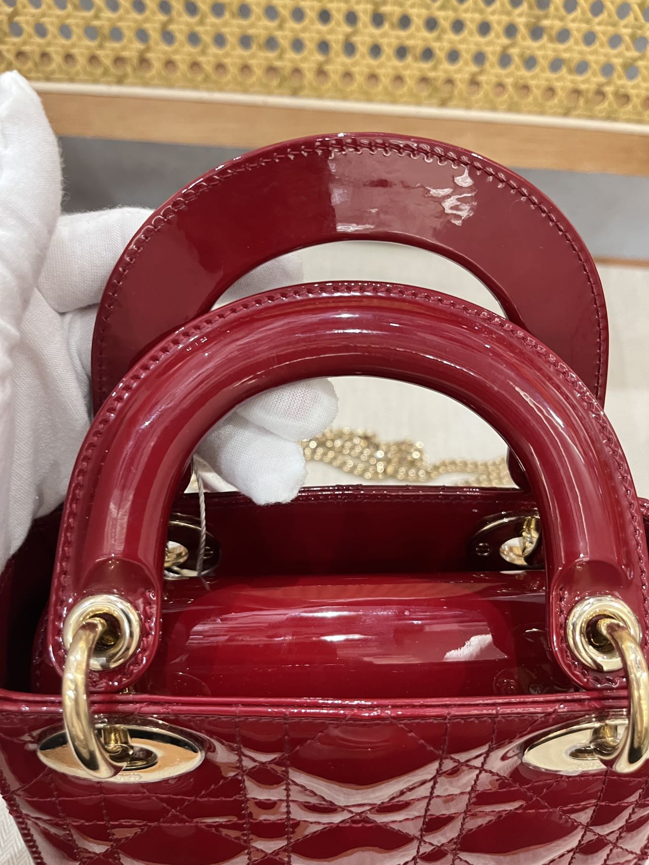 Pre-owned Certified Dior Mini Lady Dior in Dark Cherry Red Patent Leather with Light Golden Hardware, 2019, w/ full set