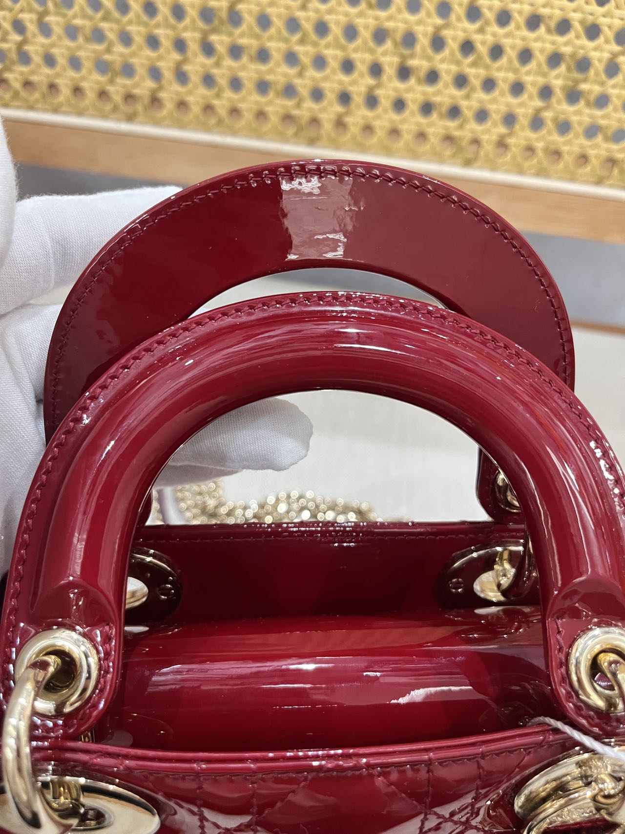 Pre-owned Certified Dior Mini Lady Dior in Dark Cherry Red Patent Leather with Light Golden Hardware, 2019, w/ full set