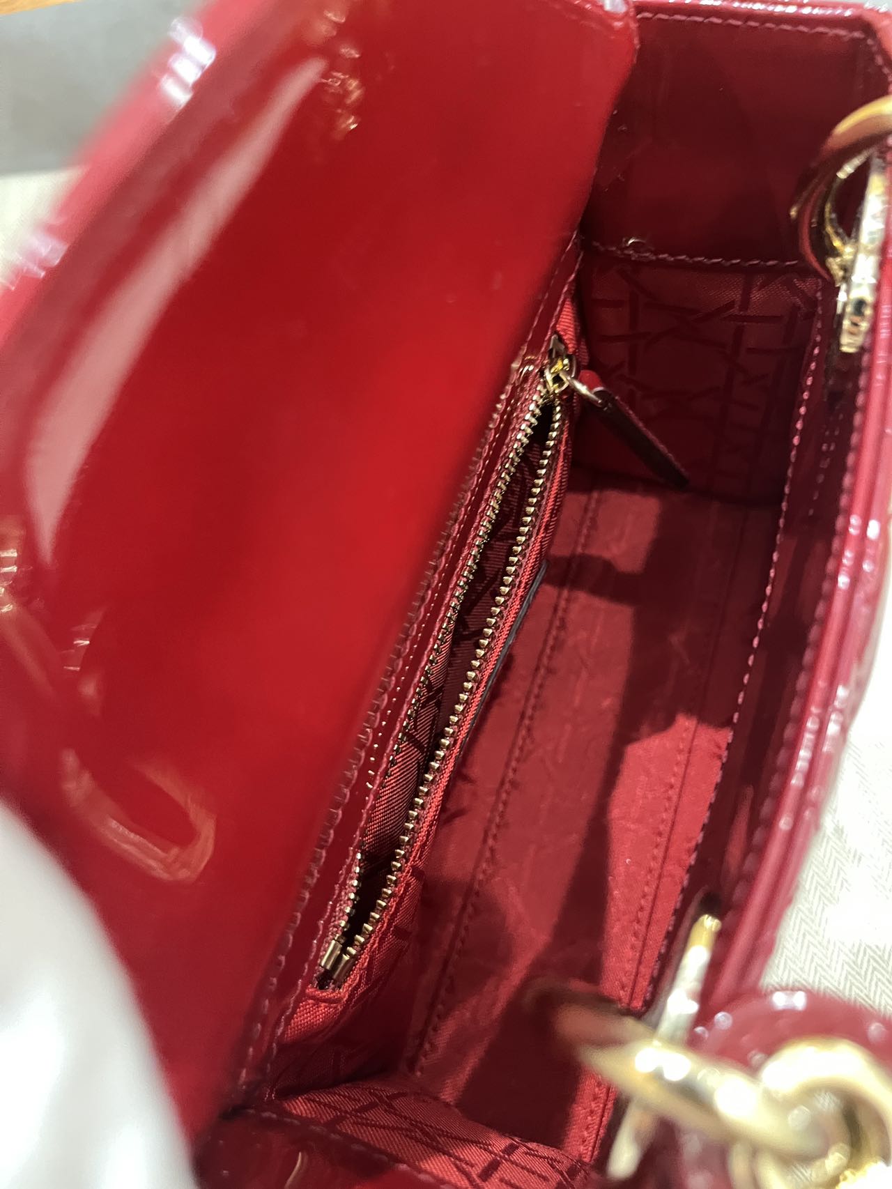 Pre-owned Certified Dior Mini Lady Dior in Dark Cherry Red Patent Leather with Light Golden Hardware, 2019, w/ full set