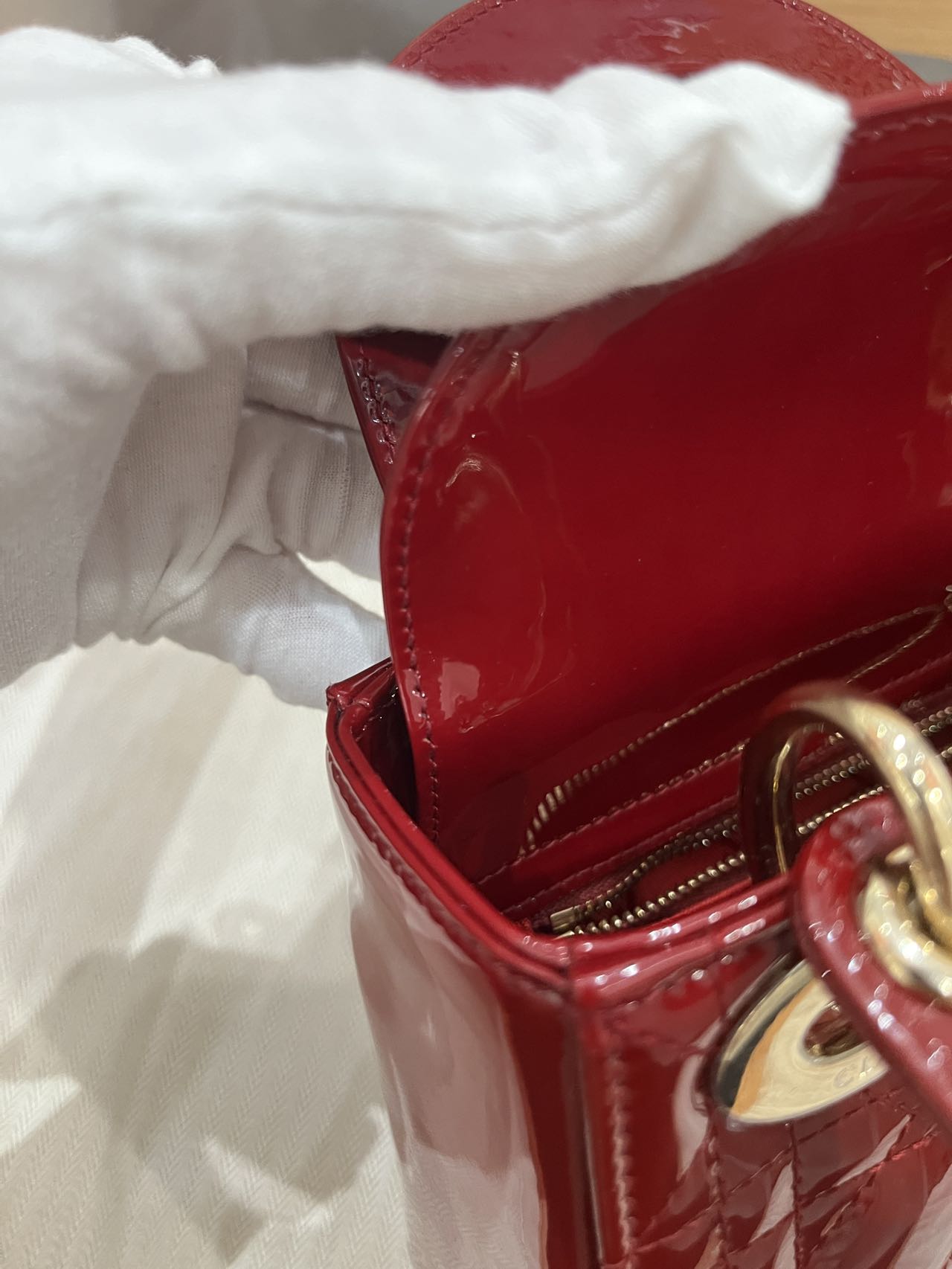 Pre-owned Certified Dior Mini Lady Dior in Dark Cherry Red Patent Leather with Light Golden Hardware, 2019, w/ full set