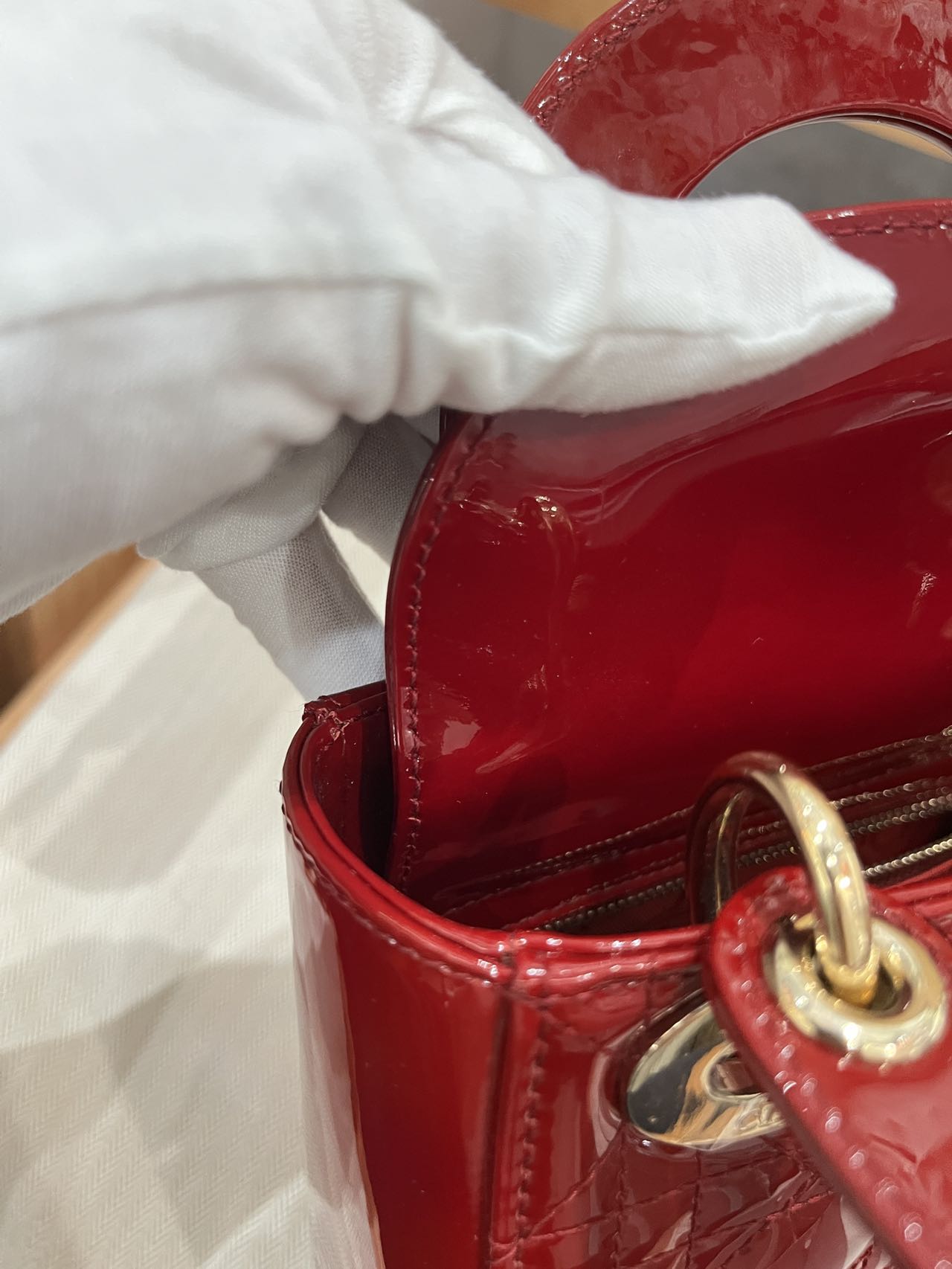 Pre-owned Certified Dior Mini Lady Dior in Dark Cherry Red Patent Leather with Light Golden Hardware, 2019, w/ full set