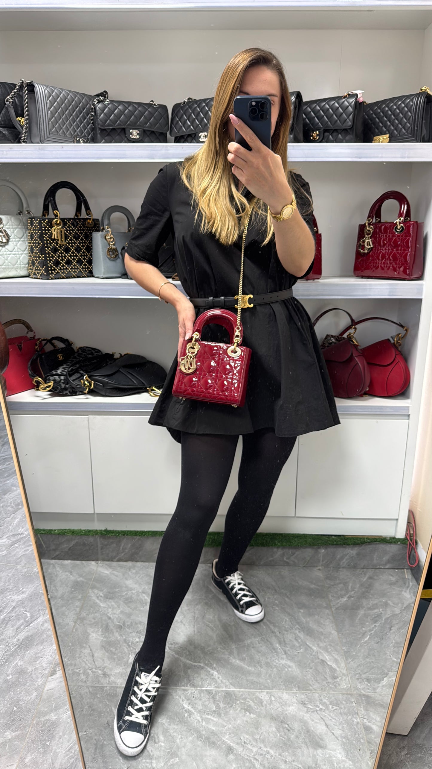 Pre-owned Certified Dior Mini Lady Dior in Dark Cherry Red Patent Leather with Light Golden Hardware, 2019, w/ full set