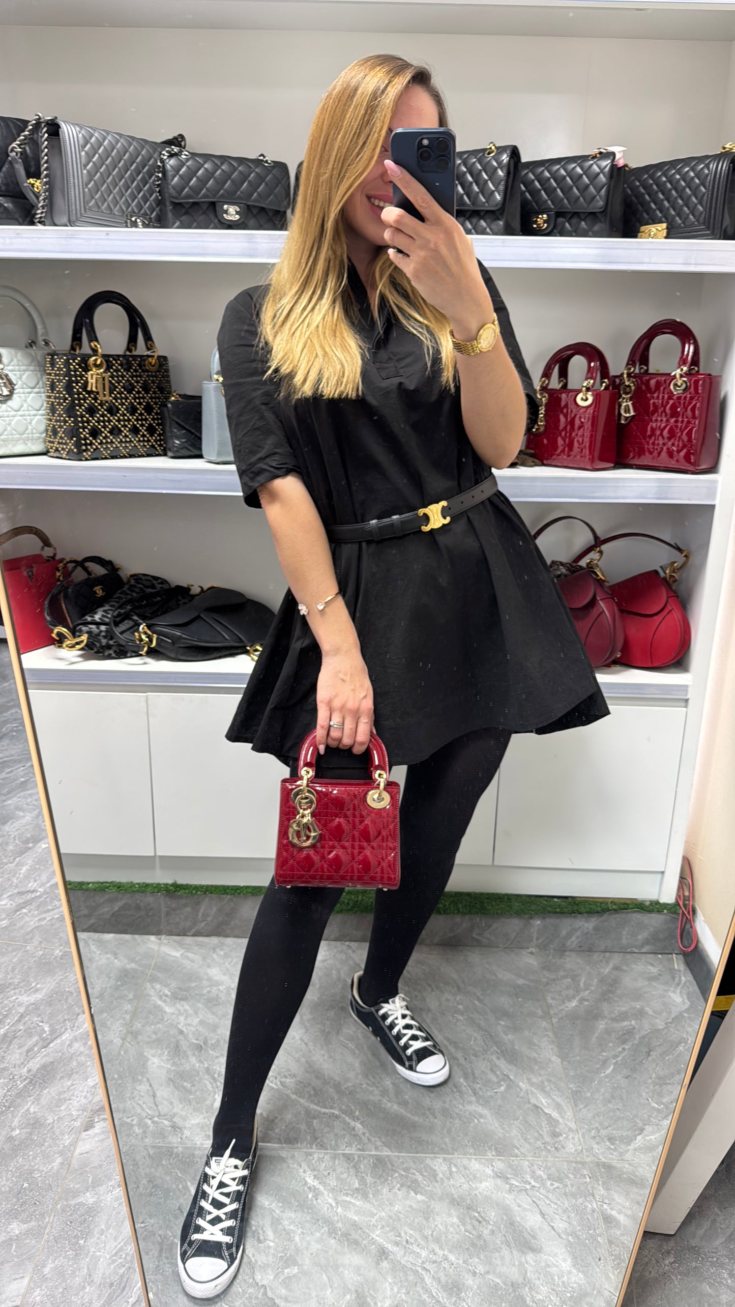 Pre-owned Certified Dior Mini Lady Dior in Dark Cherry Red Patent Leather with Light Golden Hardware, 2019, w/ full set