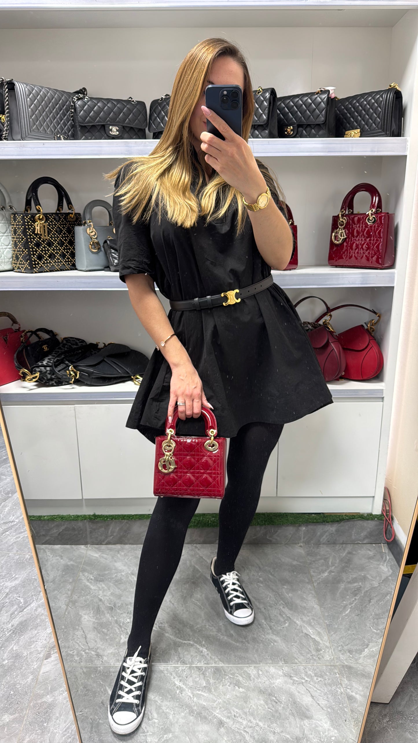 Pre-owned Certified Dior Mini Lady Dior in Dark Cherry Red Patent Leather with Light Golden Hardware, 2019, w/ full set